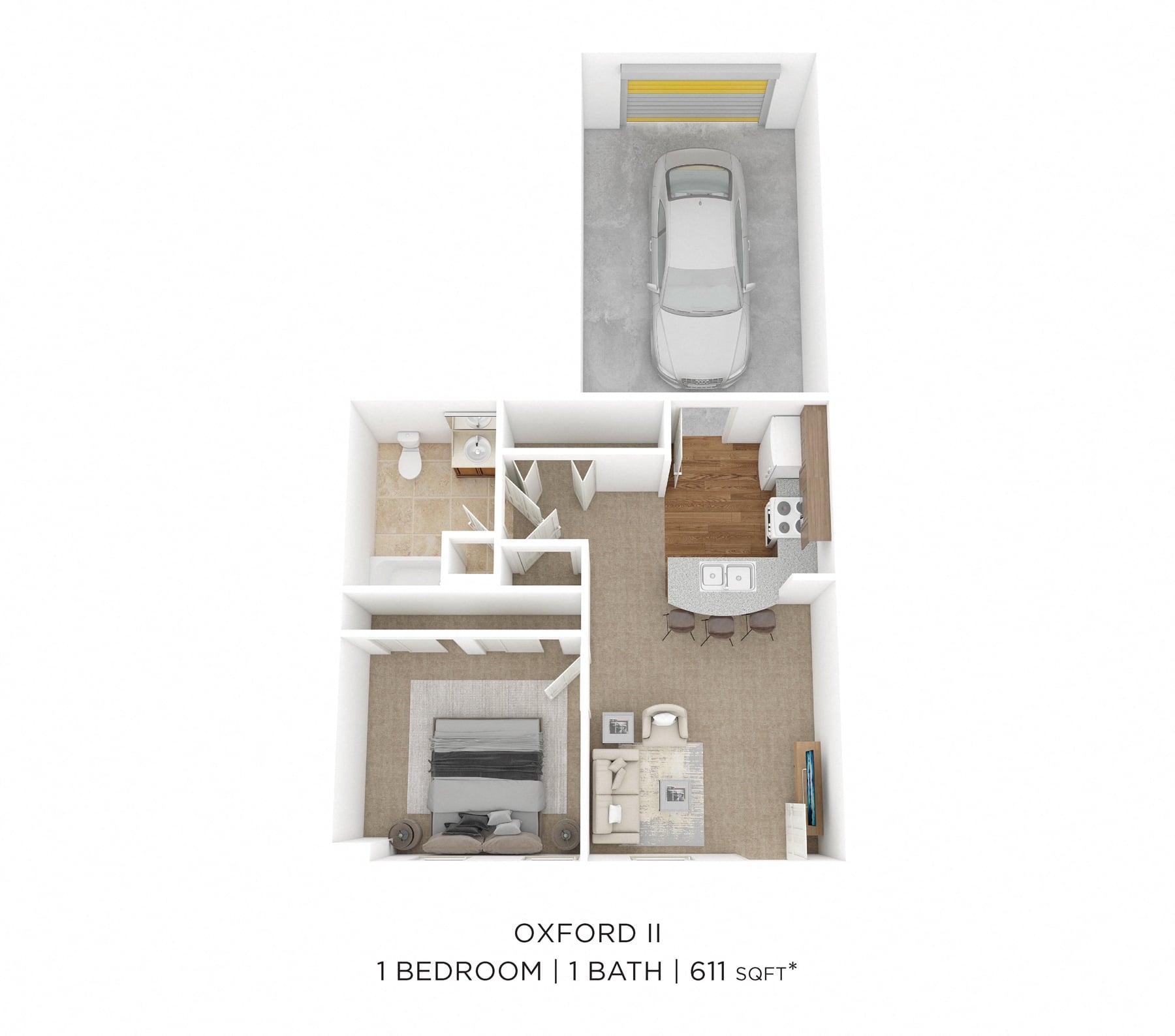 One Bedroom - Oxford II - 611 sqft floor plan