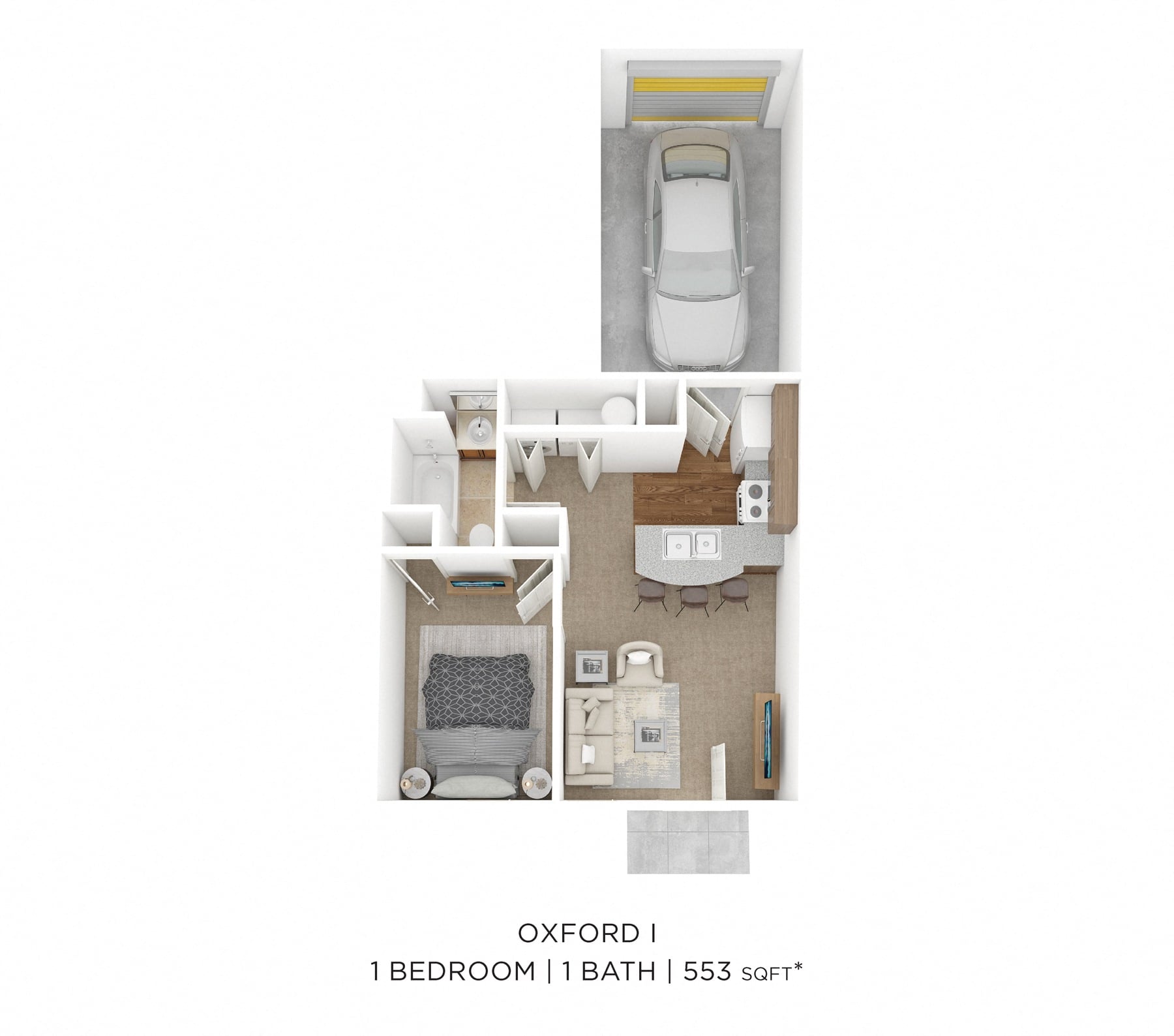 One Bedroom - Oxford I - 553 sqft floor plan