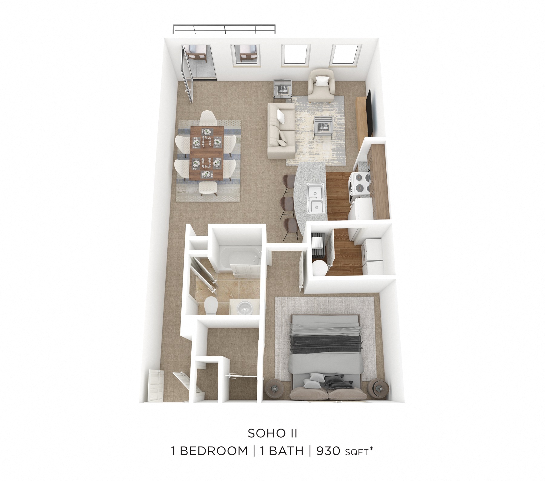 One Bedroom - Soho II - 930 sqft floor plan