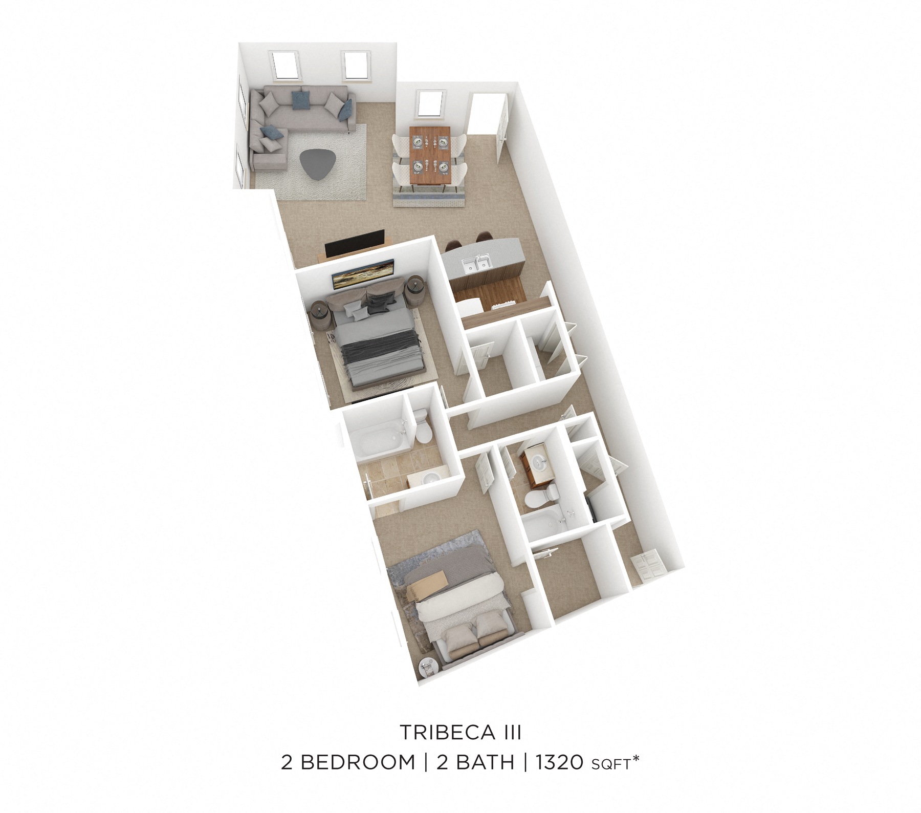 Two Bedroom 2 Bath - Tribeca III - 1,320 sqft floor plan