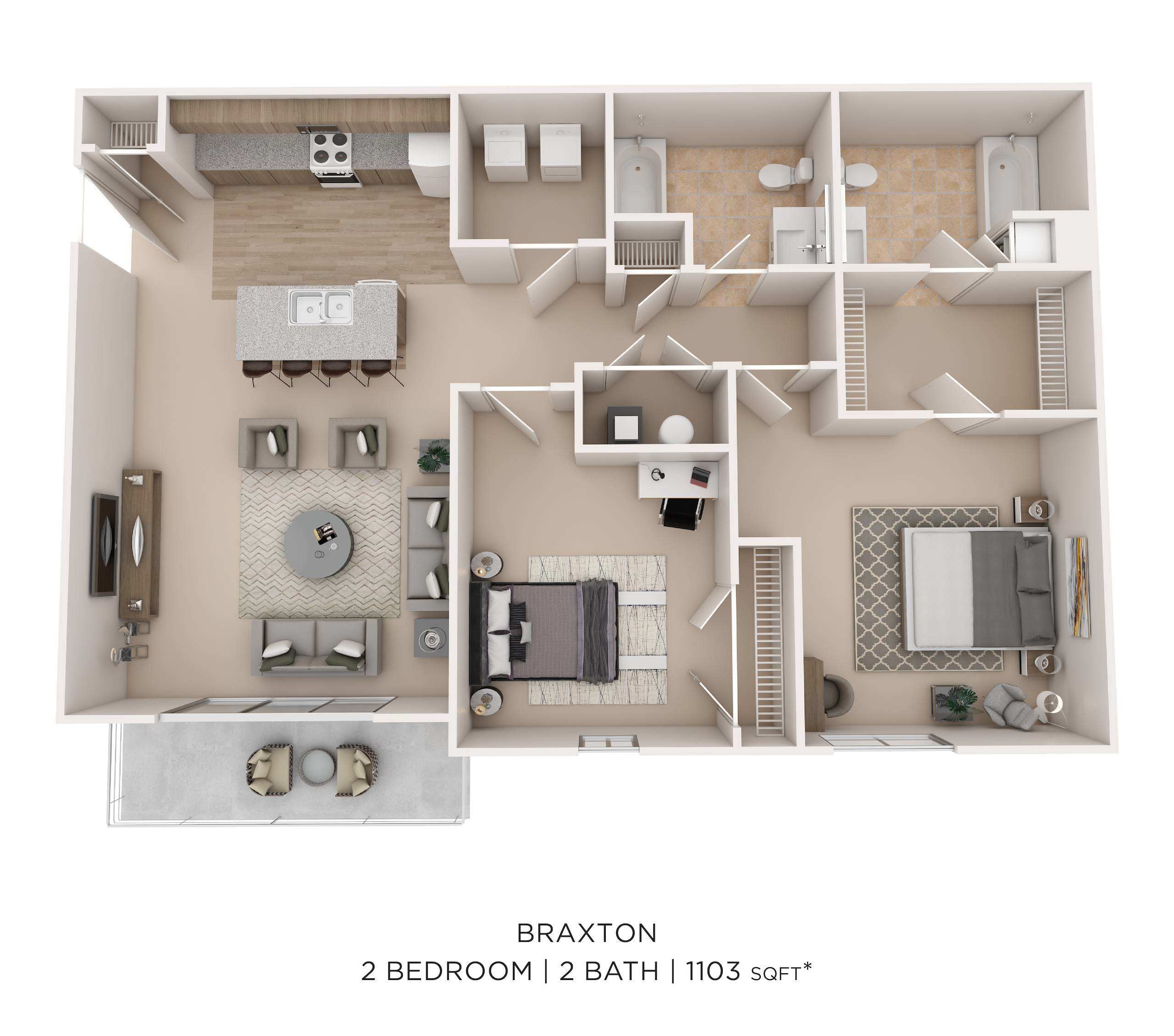 2 Bed 2 Bath Braxton floor plan