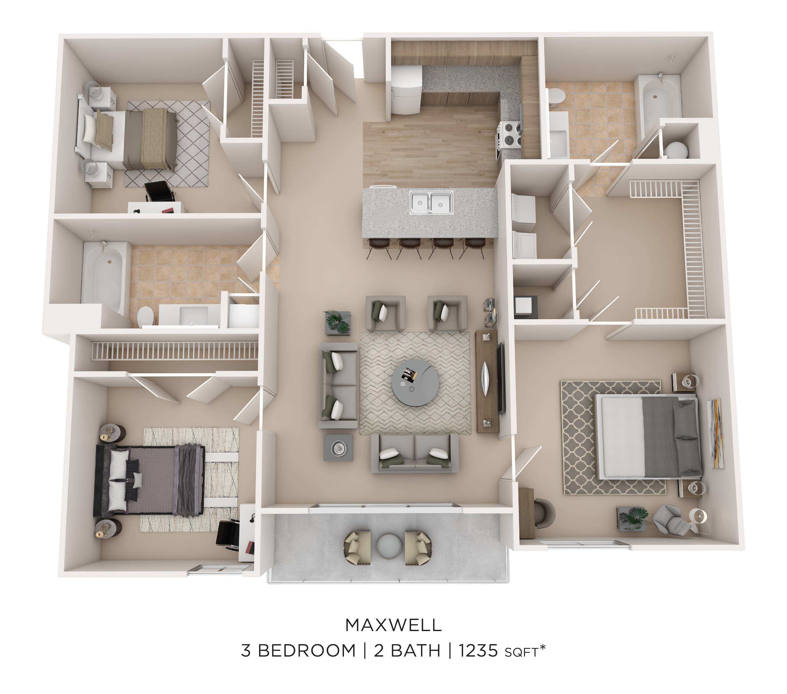 3 Bed 2 Bath Maxwell floor plan