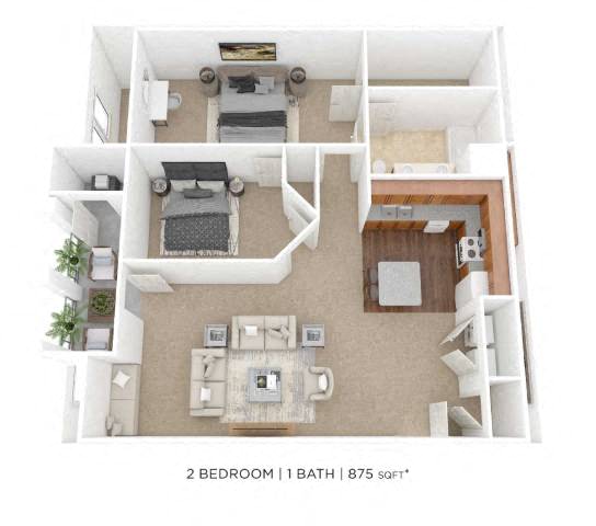 Two Bedroom - 875 sqft floor plan