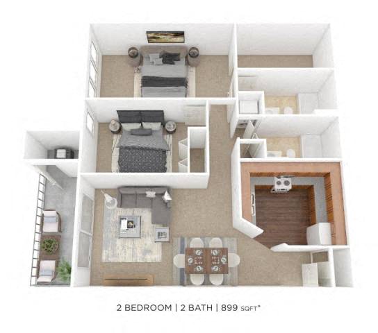 Two Bedroom 2 Bath - 899 sqft floor plan