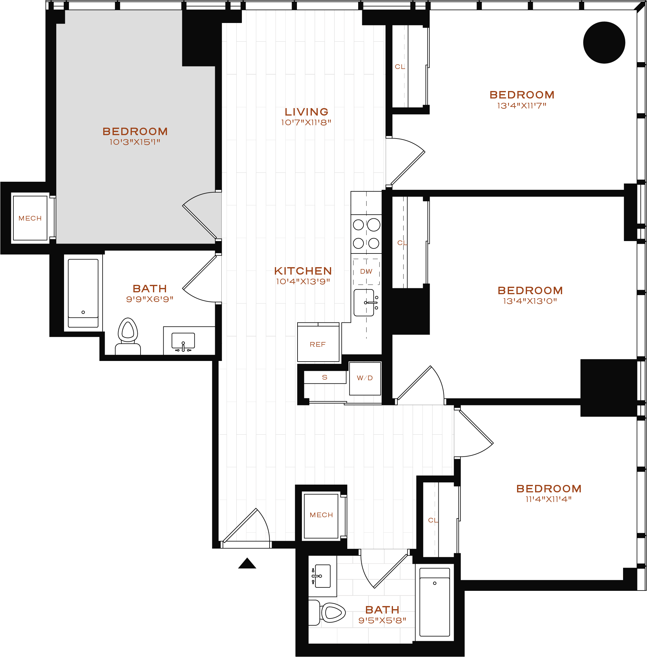 Rendering of the Co-Living LT-08 Bedroom 1 Floor Plan