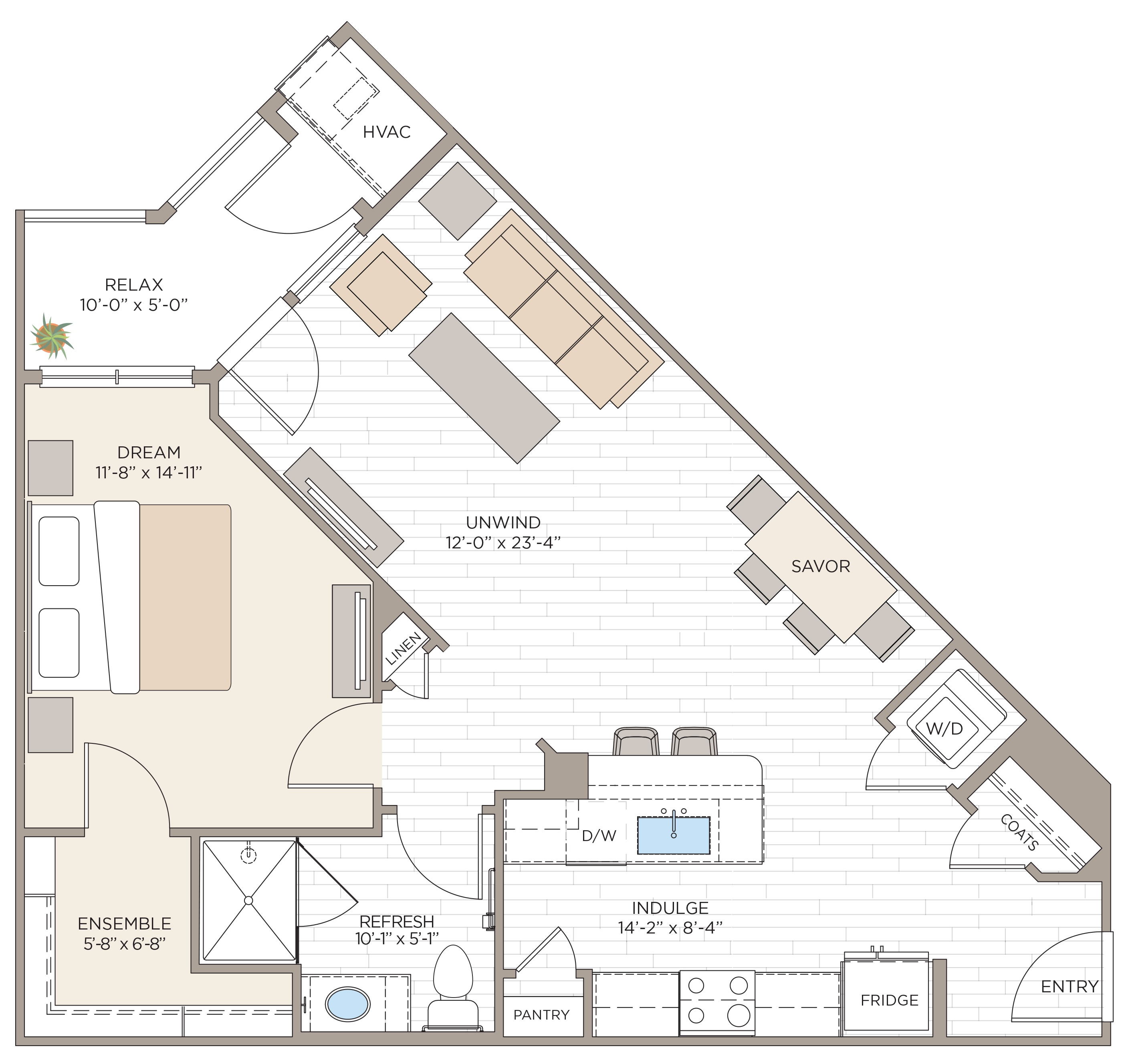 Floorplan for Apartment #10120, 1 bedroom unit at Halstead Maynard Crossing