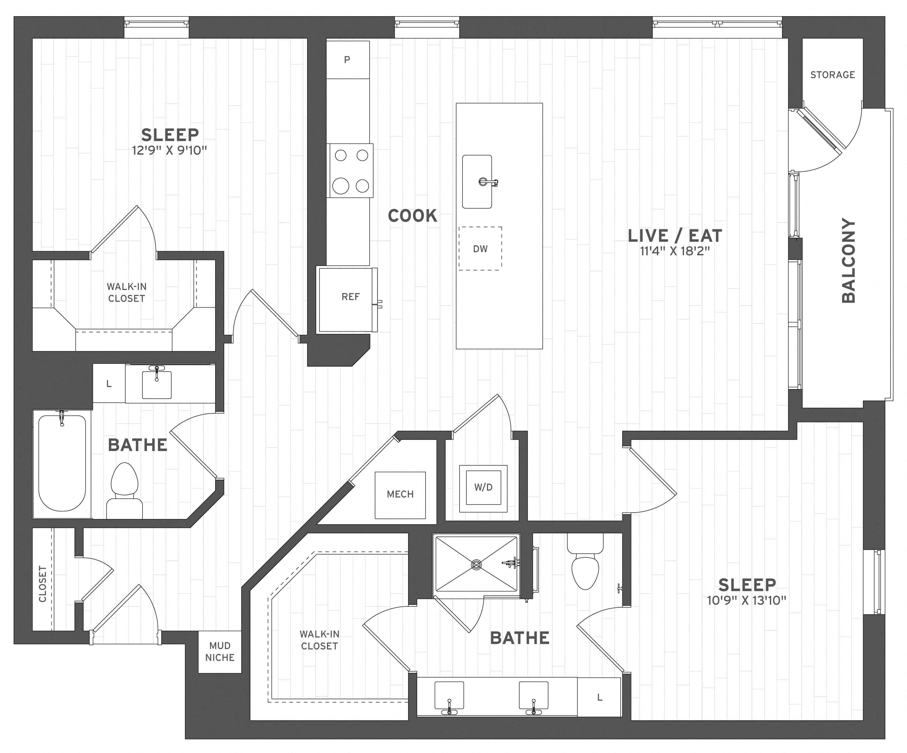 Floor Plan Image of Apartment Apt B-101