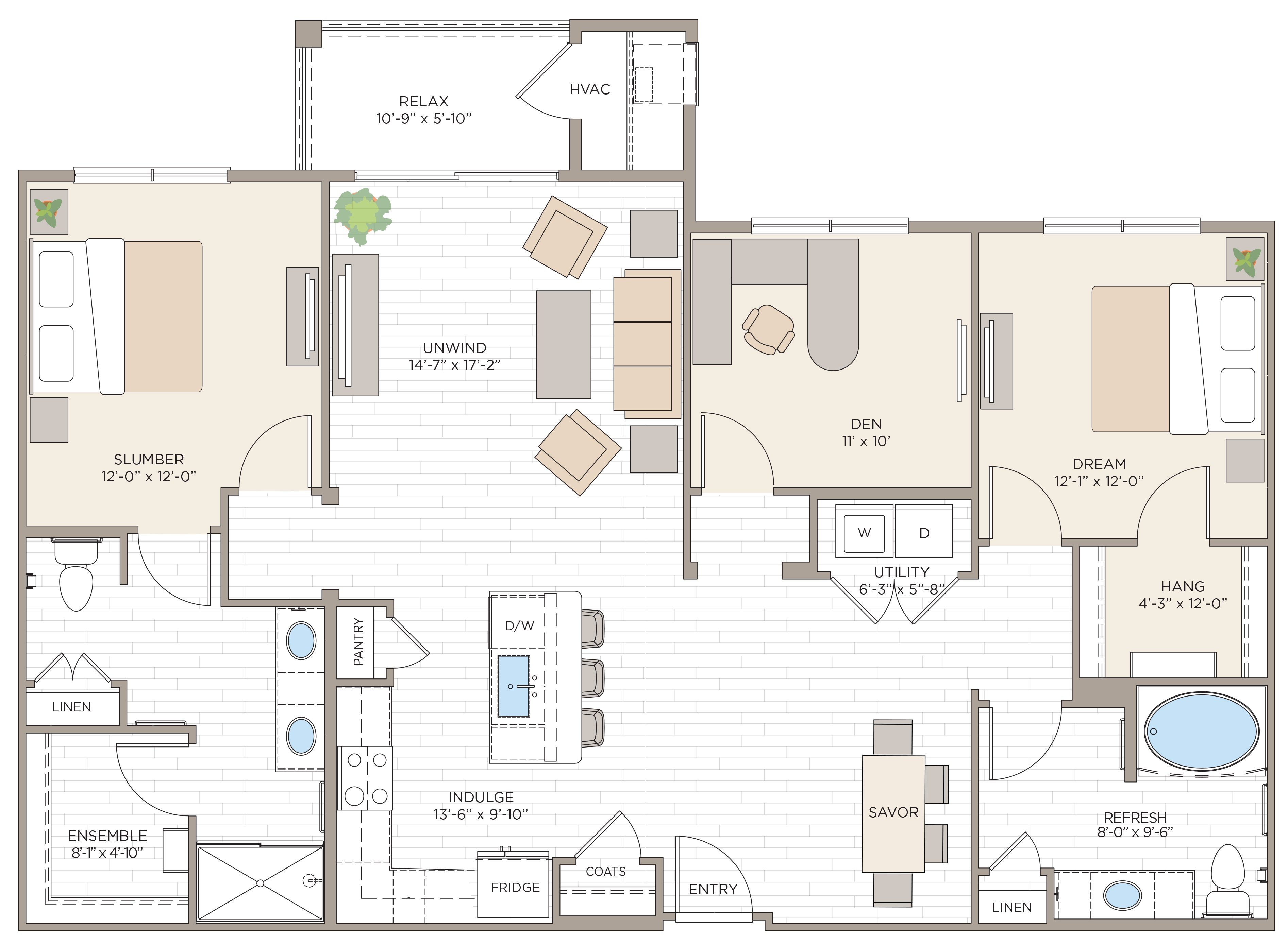 Floorplan for Apartment #08121, 3 bedroom unit at Halstead Maynard Crossing