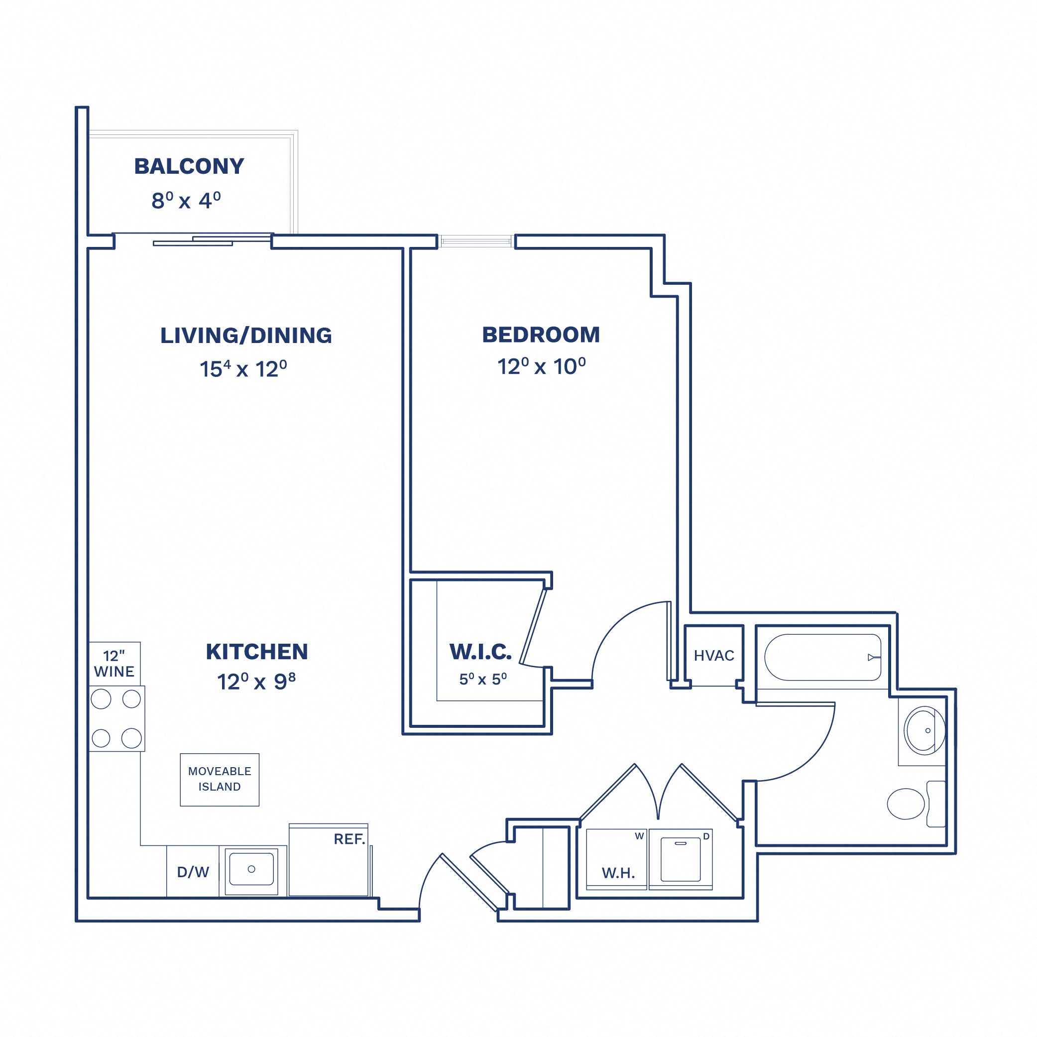 Floorplan of Unit 1 Bed/1 Bath-A1