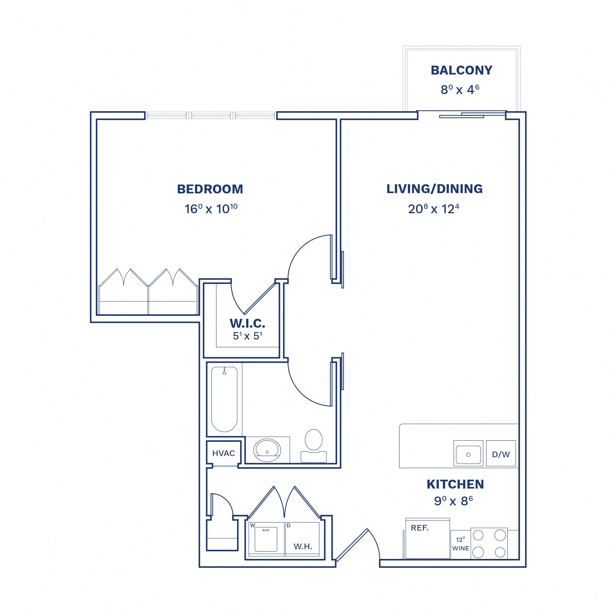 Floorplan of Unit 1 Bed/1 Bath-A3