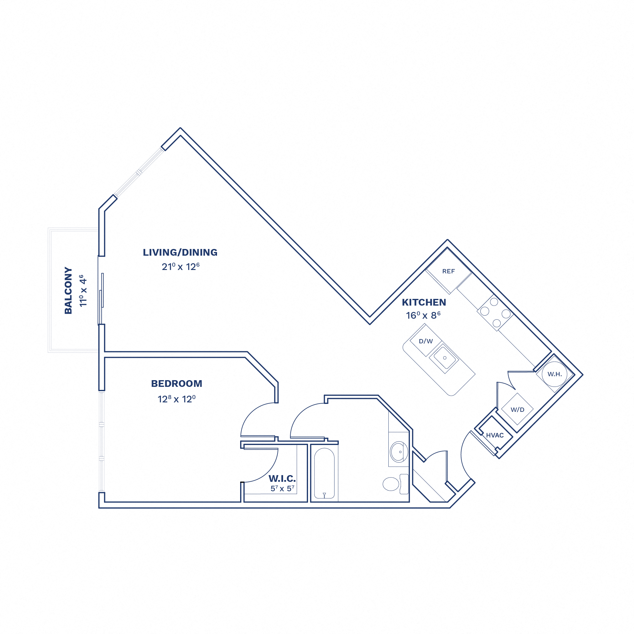Floorplan of Unit 1 Bed/1 Bath-A6