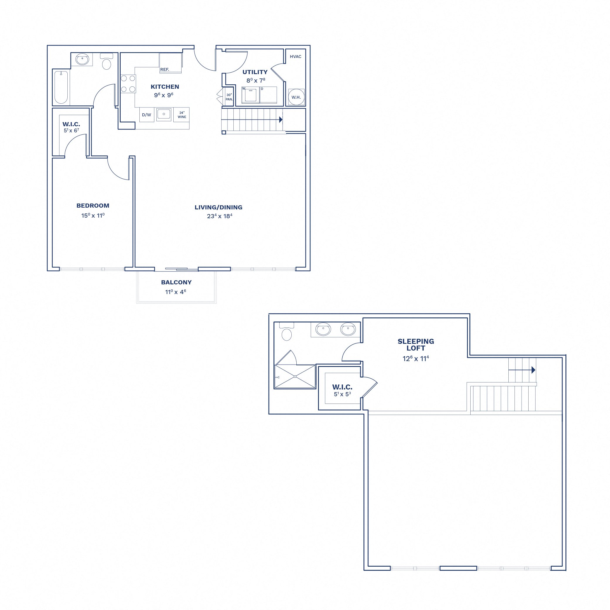 Floorplan of Unit 2 Bed/2 Bath Lofts-B2.1L