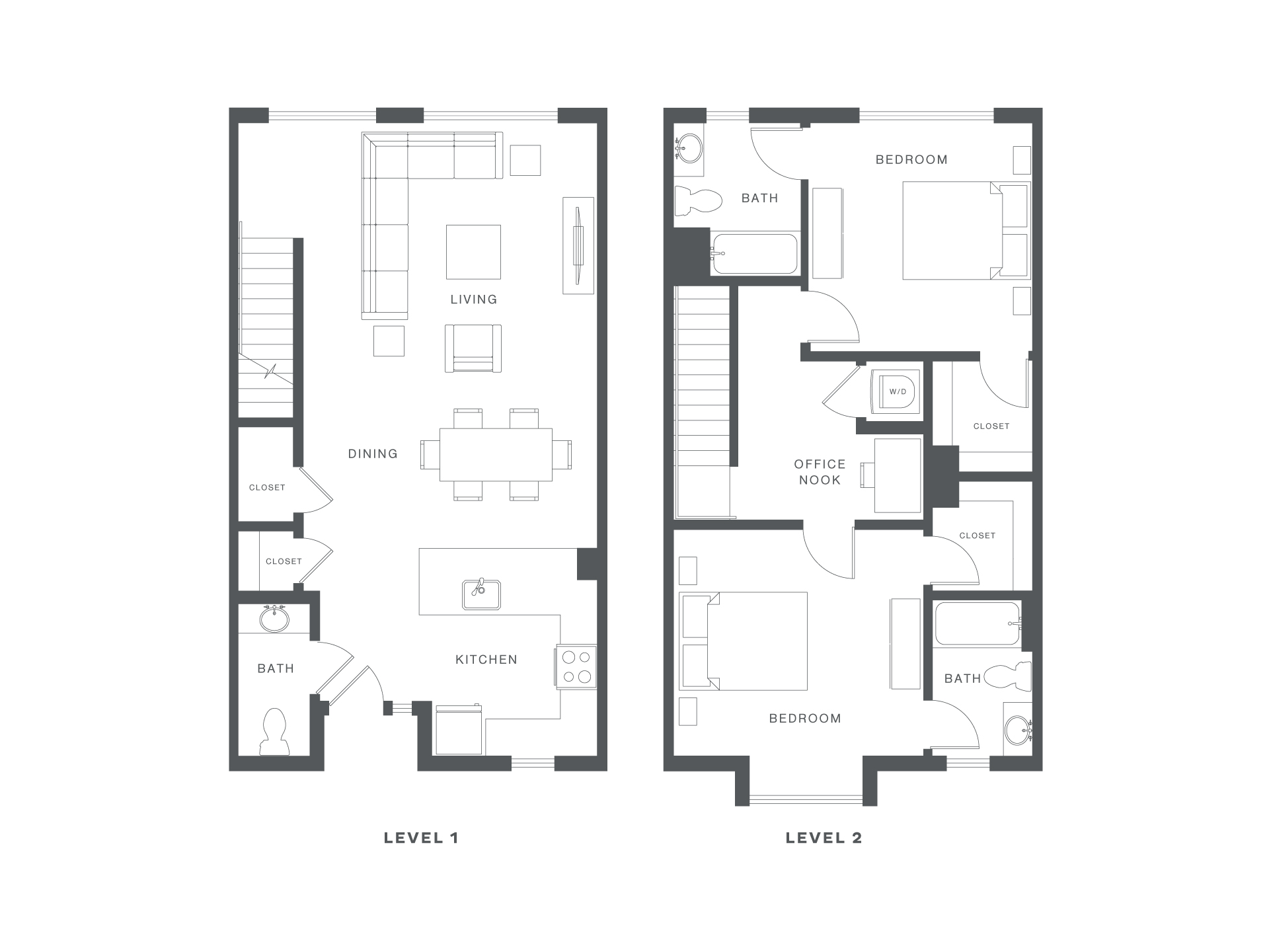 A black and white image of a two level house plan.