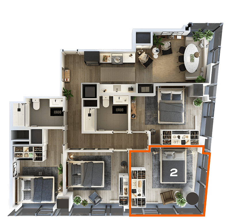 Rendering of the Co-Living LT-09 Bedroom 2 Floor Plan