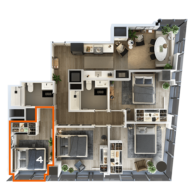 Rendering of the Co-Living LT-09 Bedroom 4 Floor Plan