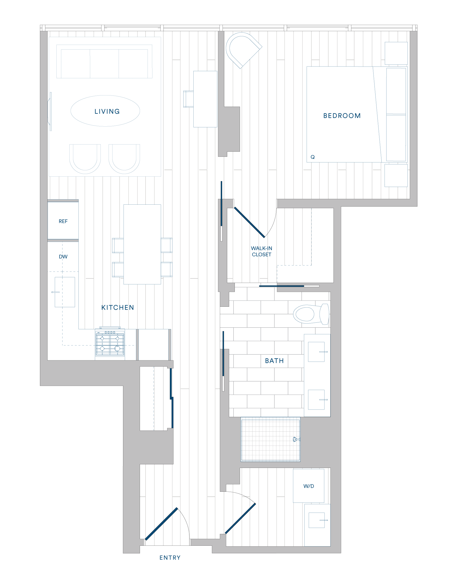 Floorplan for Apartment #418, 1 bedroom unit at Margarite