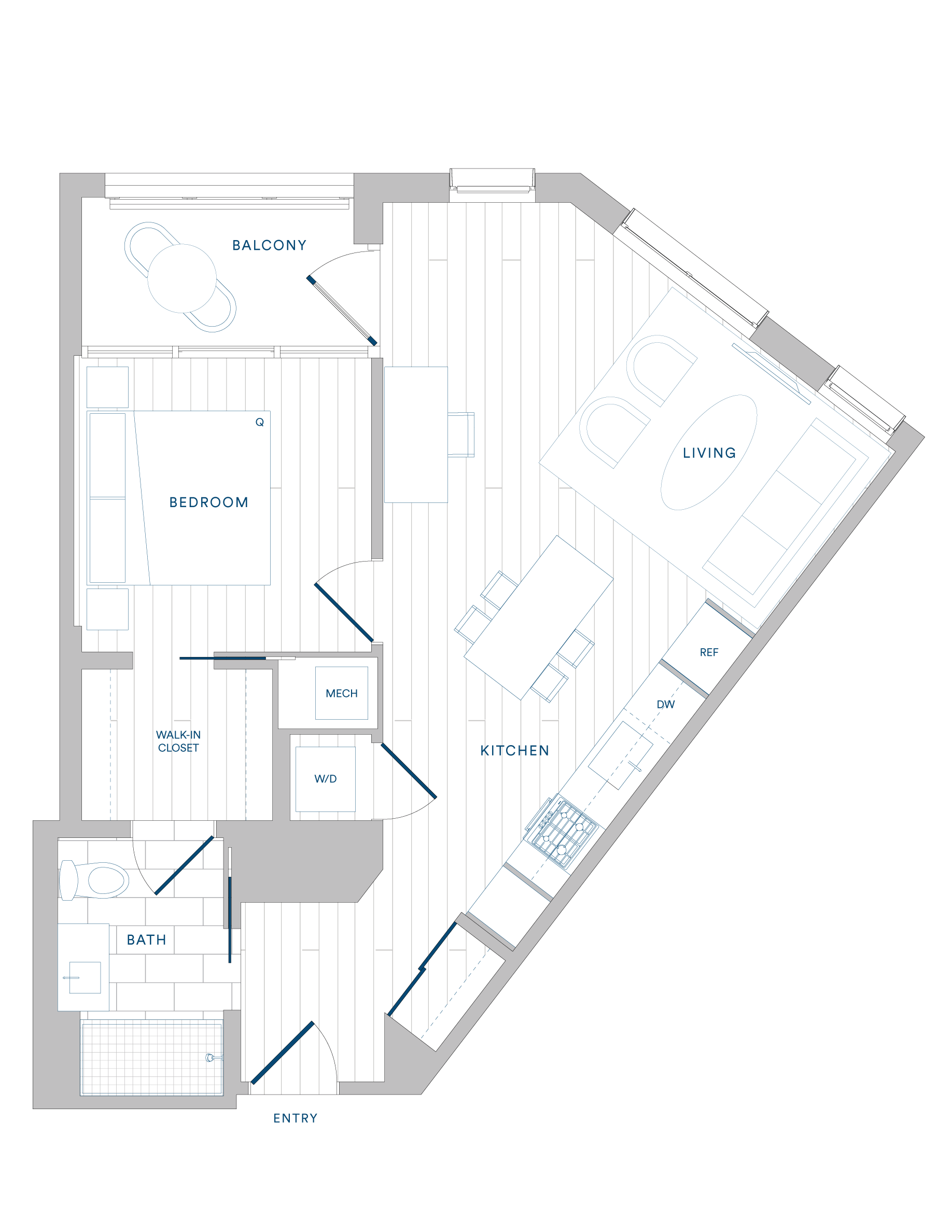 Floorplan for Apartment #1007, 1 bedroom unit at Margarite