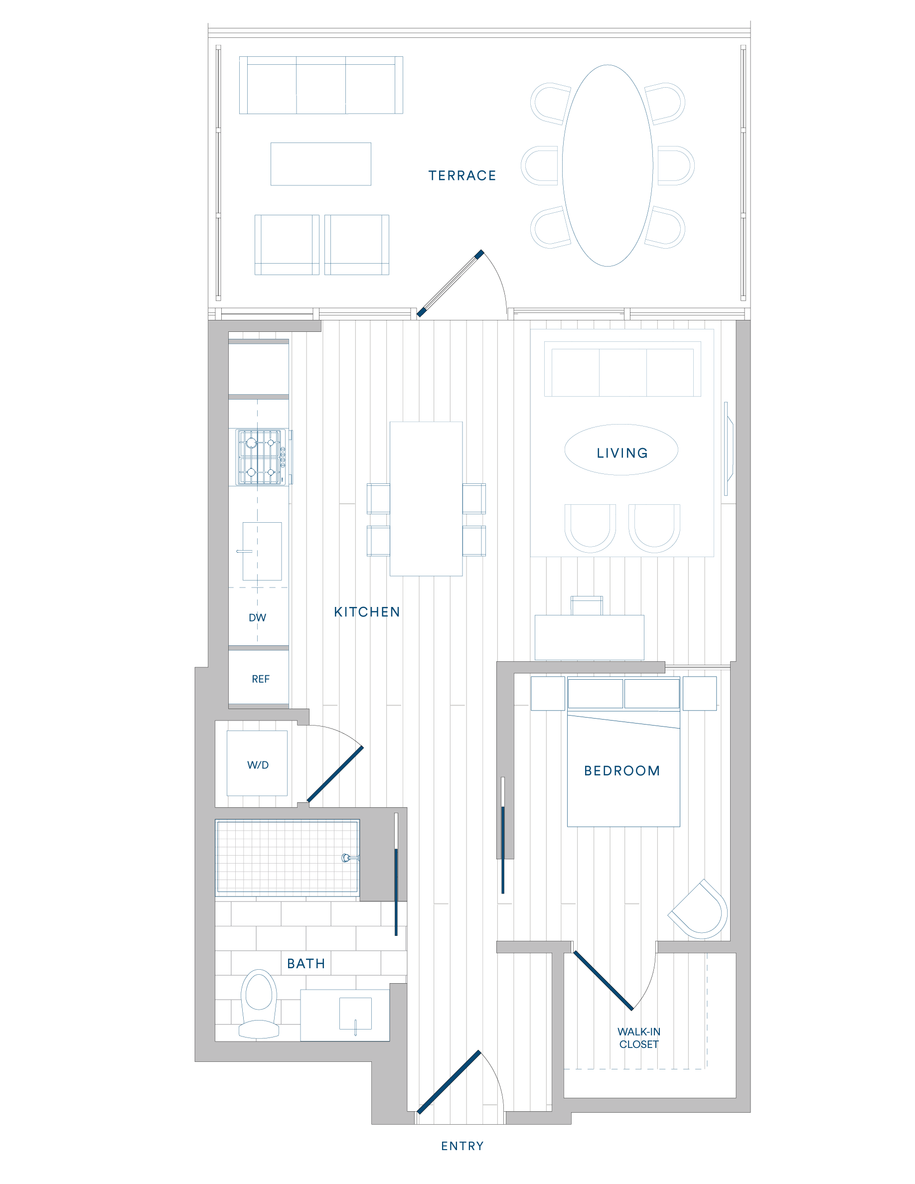 Floorplan for Apartment #404, 1 bedroom unit at Margarite