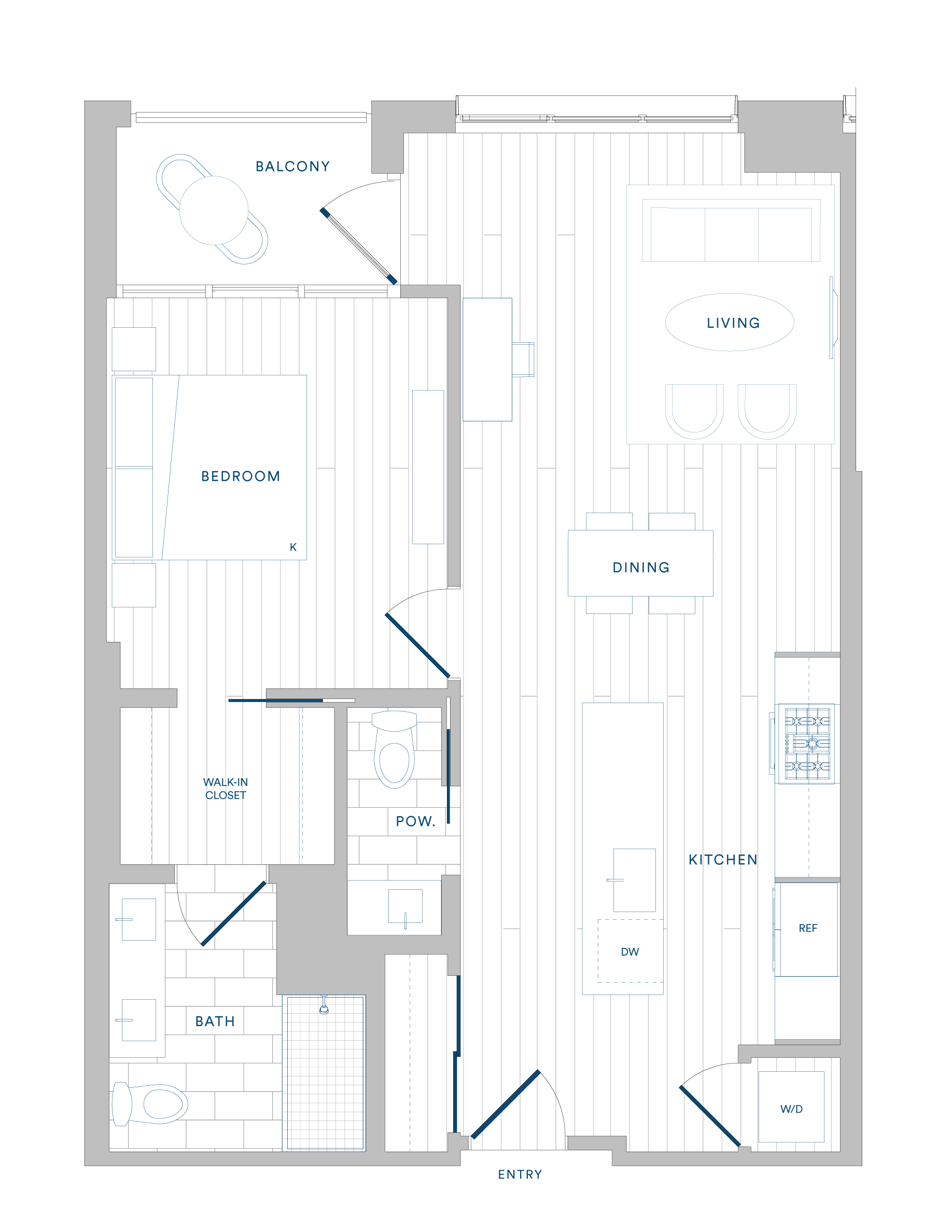Floorplan for Apartment #1309, 1 bedroom unit at Margarite