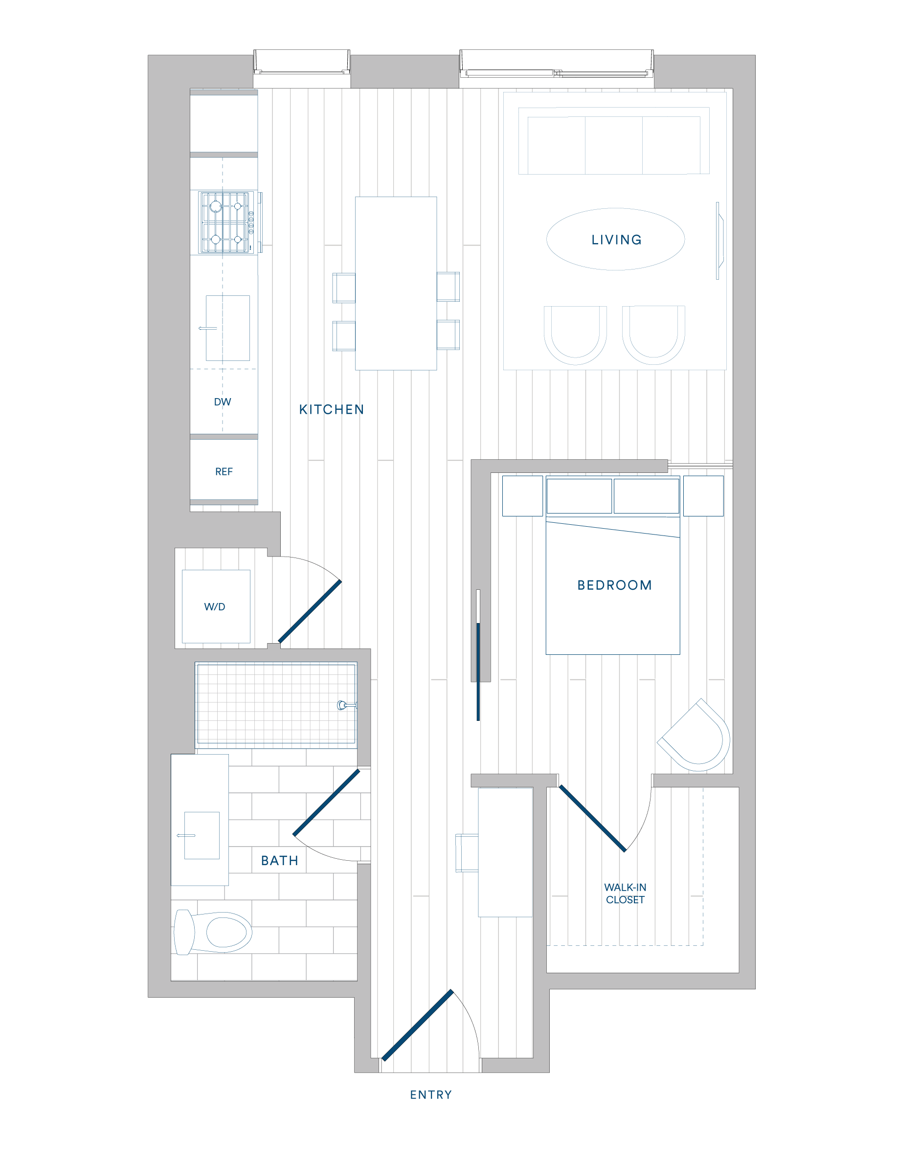 Floorplan for Apartment #1215, 1 bedroom unit at Margarite