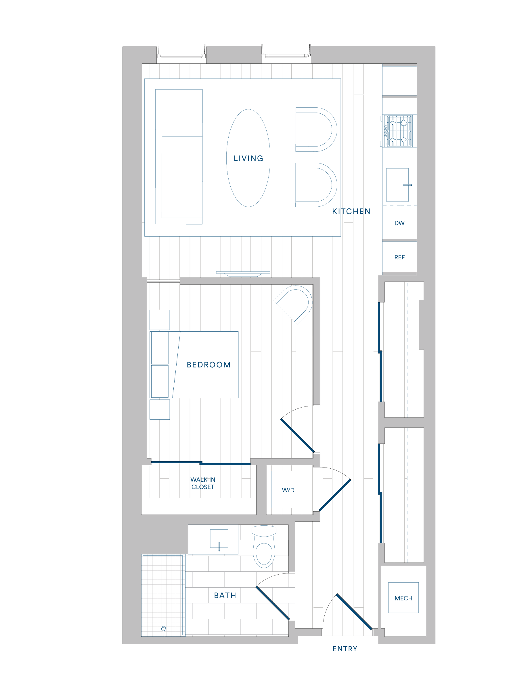 Floorplan for Apartment #202, 1 bedroom unit at Margarite