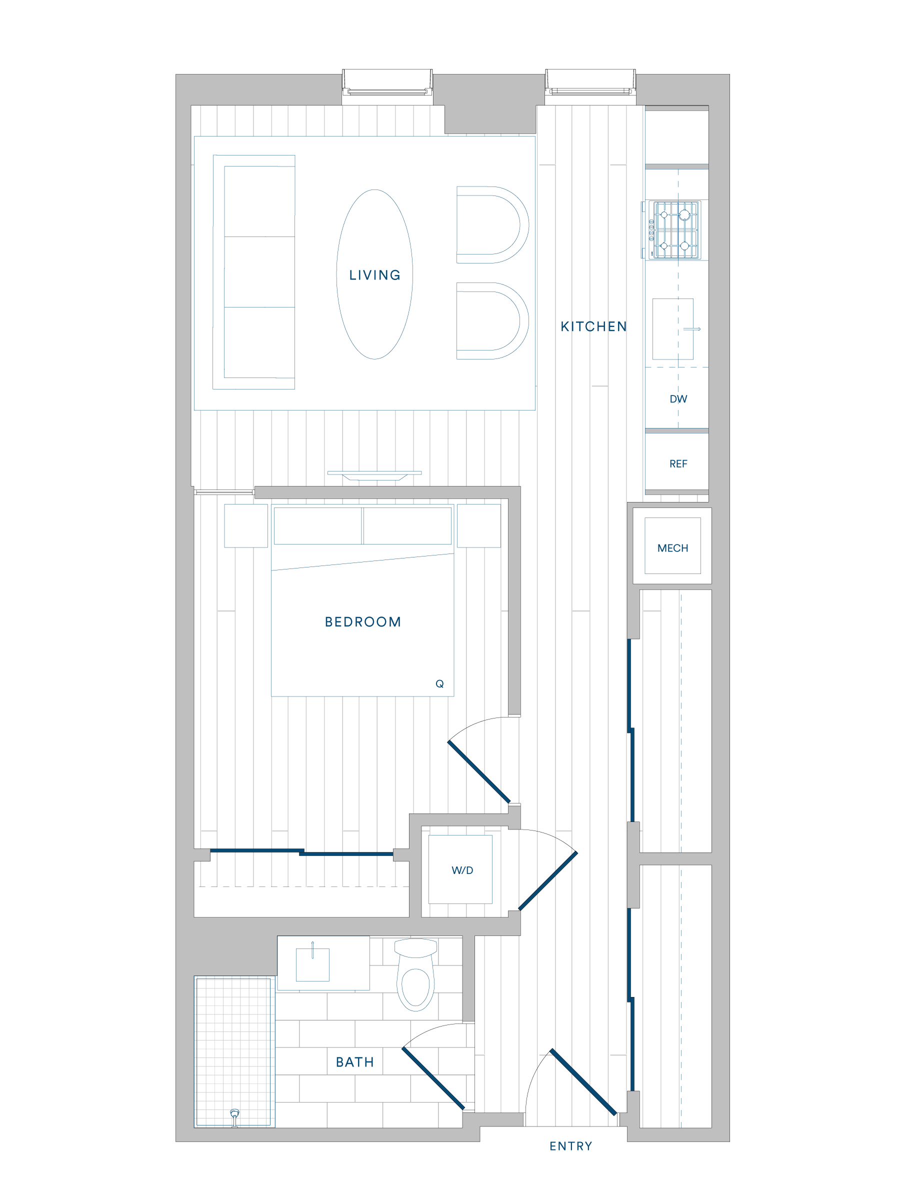 Floorplan for Apartment #211, 1 bedroom unit at Margarite