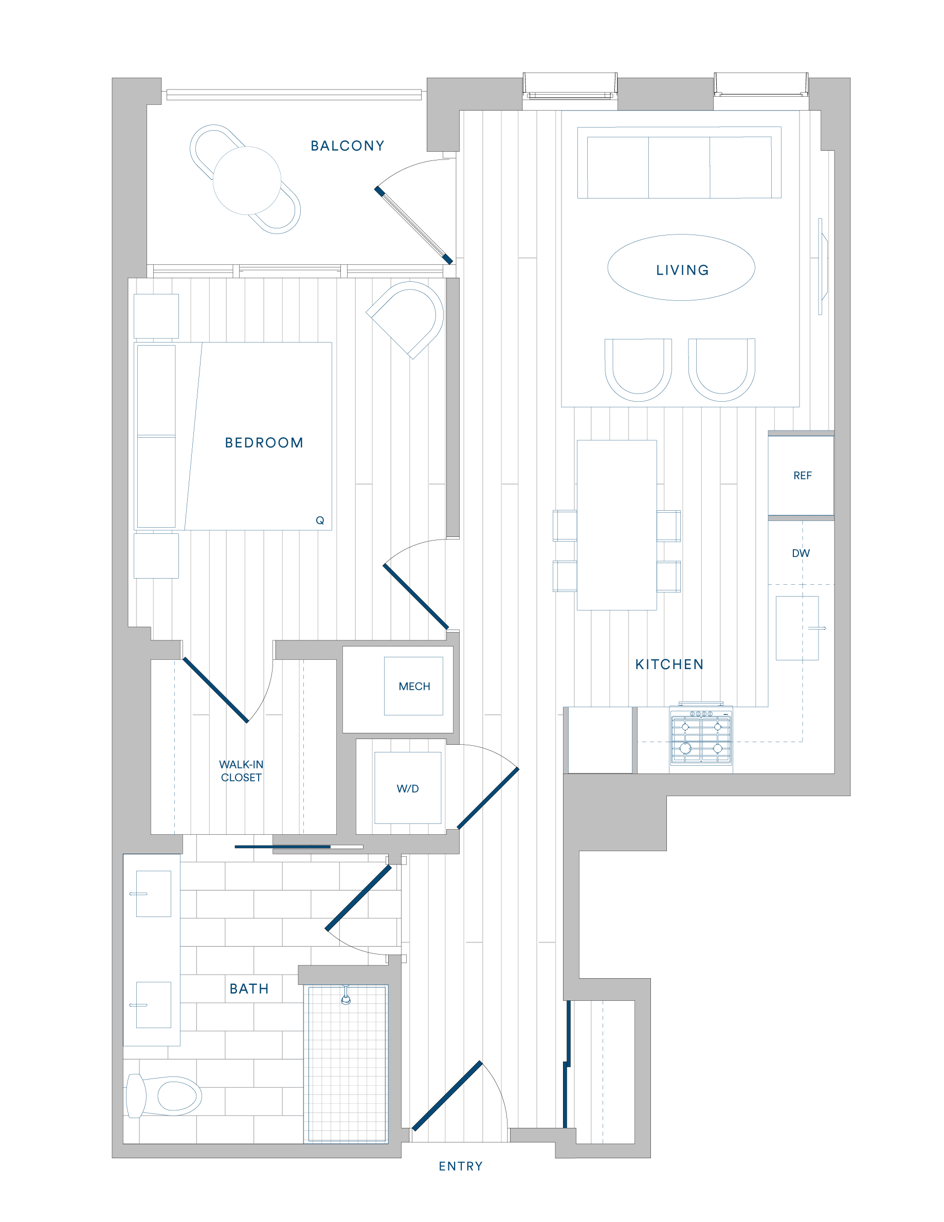 Floorplan for Apartment #1209, 1 bedroom unit at Margarite