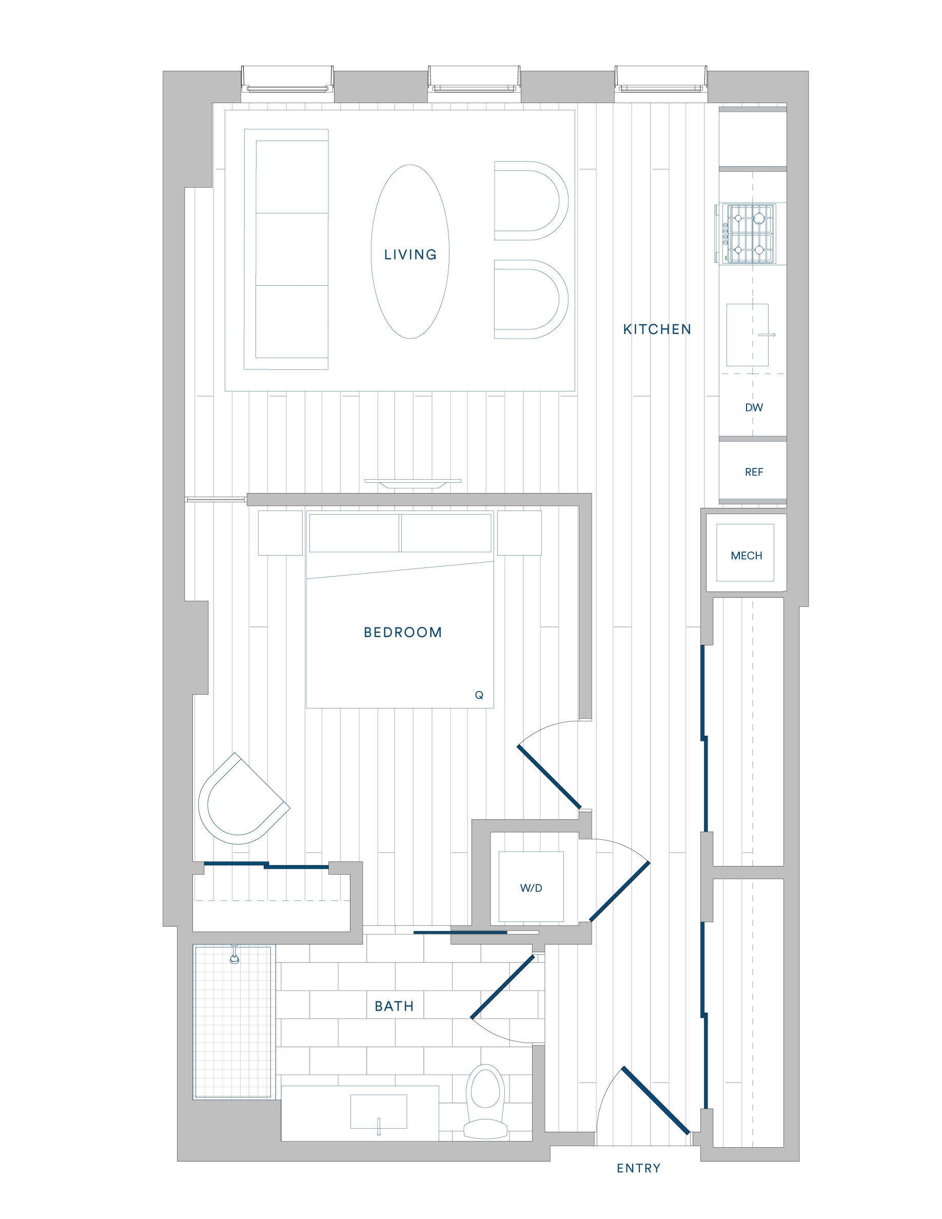 Floorplan for Apartment #204, 1 bedroom unit at Margarite