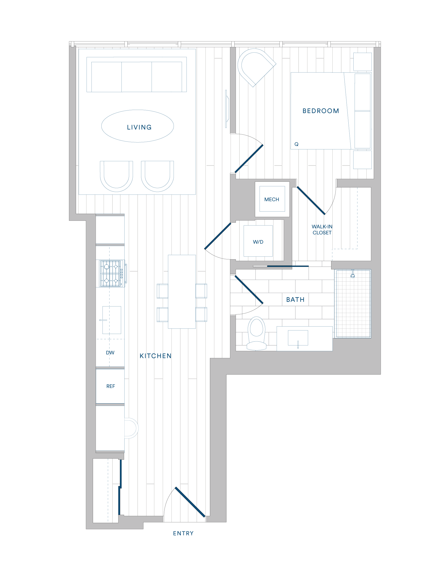 Floorplan for Apartment #517, 1 bedroom unit at Margarite