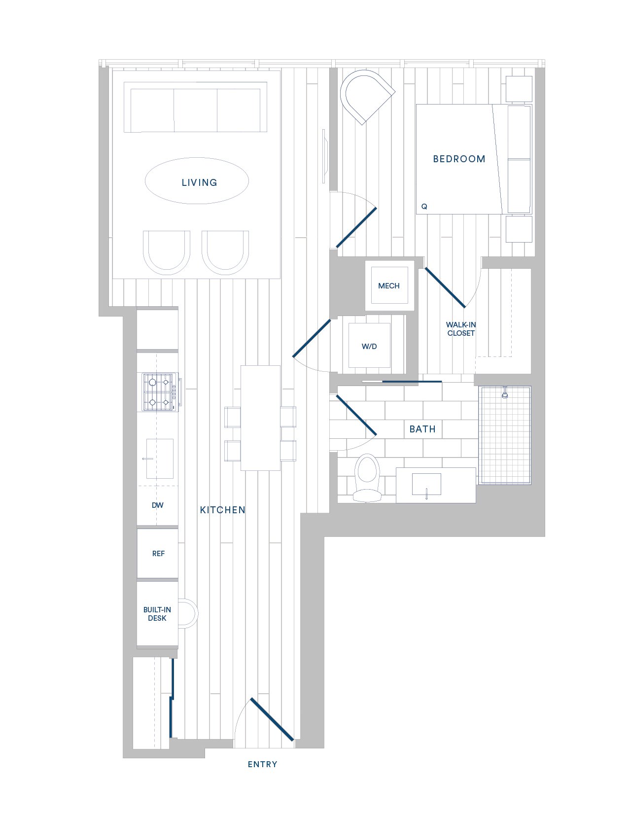Floorplan for Apartment #1217, 1 bedroom unit at Margarite
