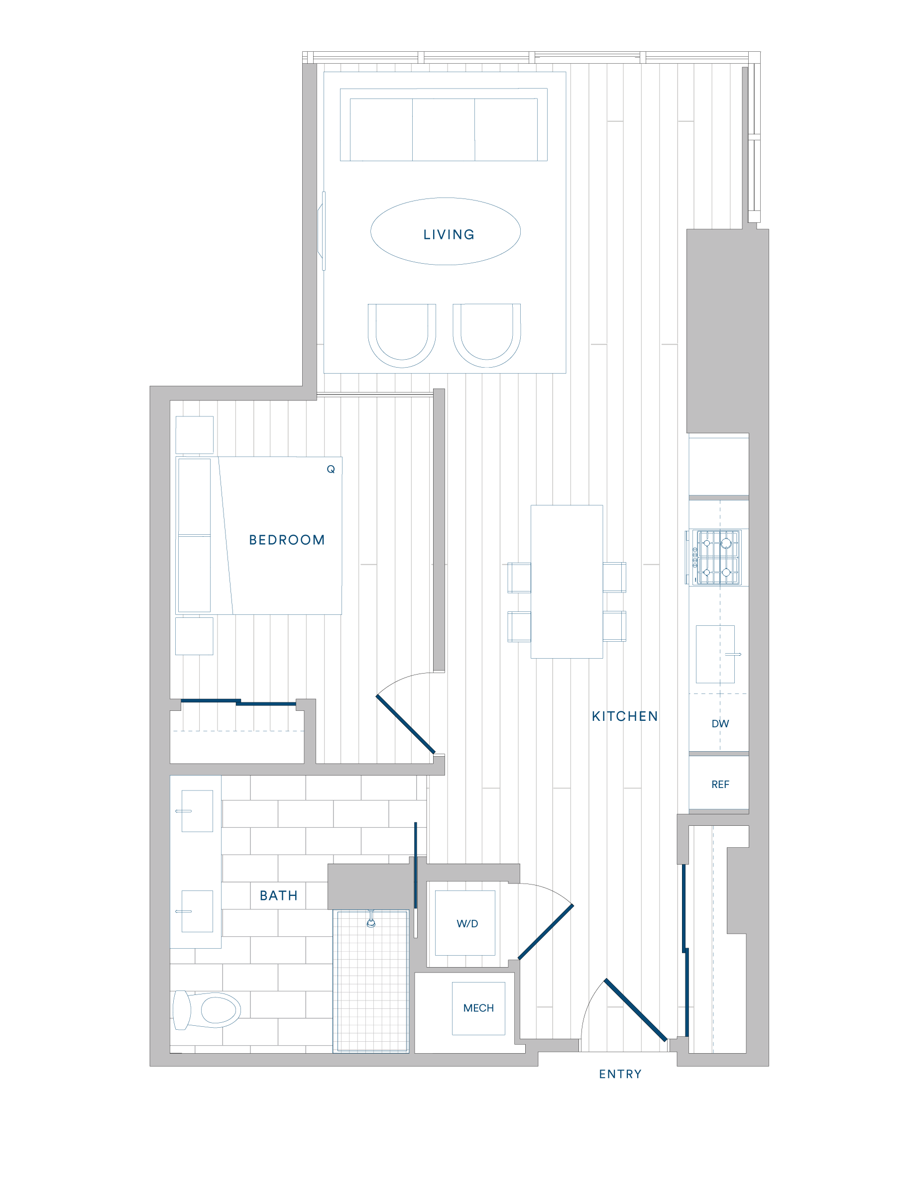 Floorplan for Apartment #319, 1 bedroom unit at Margarite