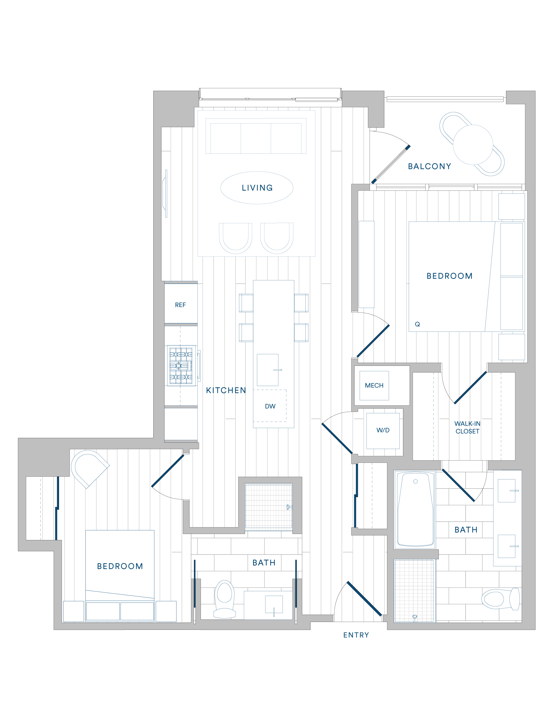 Floorplan for Apartment #312, 2 bedroom unit at Margarite