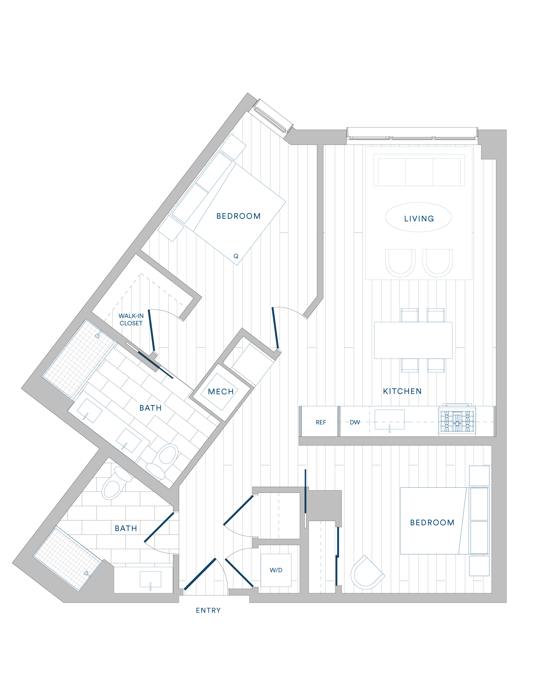 Floorplan for Apartment #302, 2 bedroom unit at Margarite