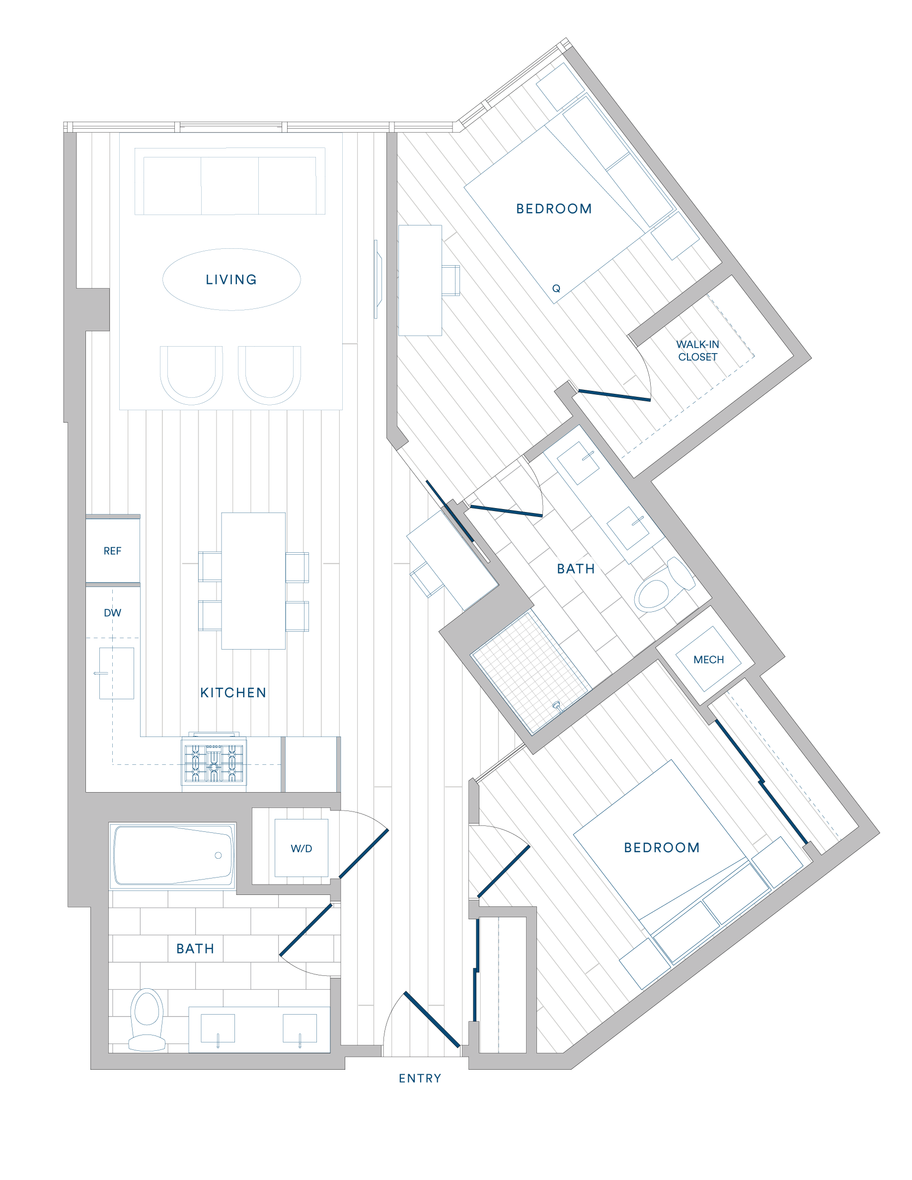 Floorplan for Apartment #1222, 2 bedroom unit at Margarite