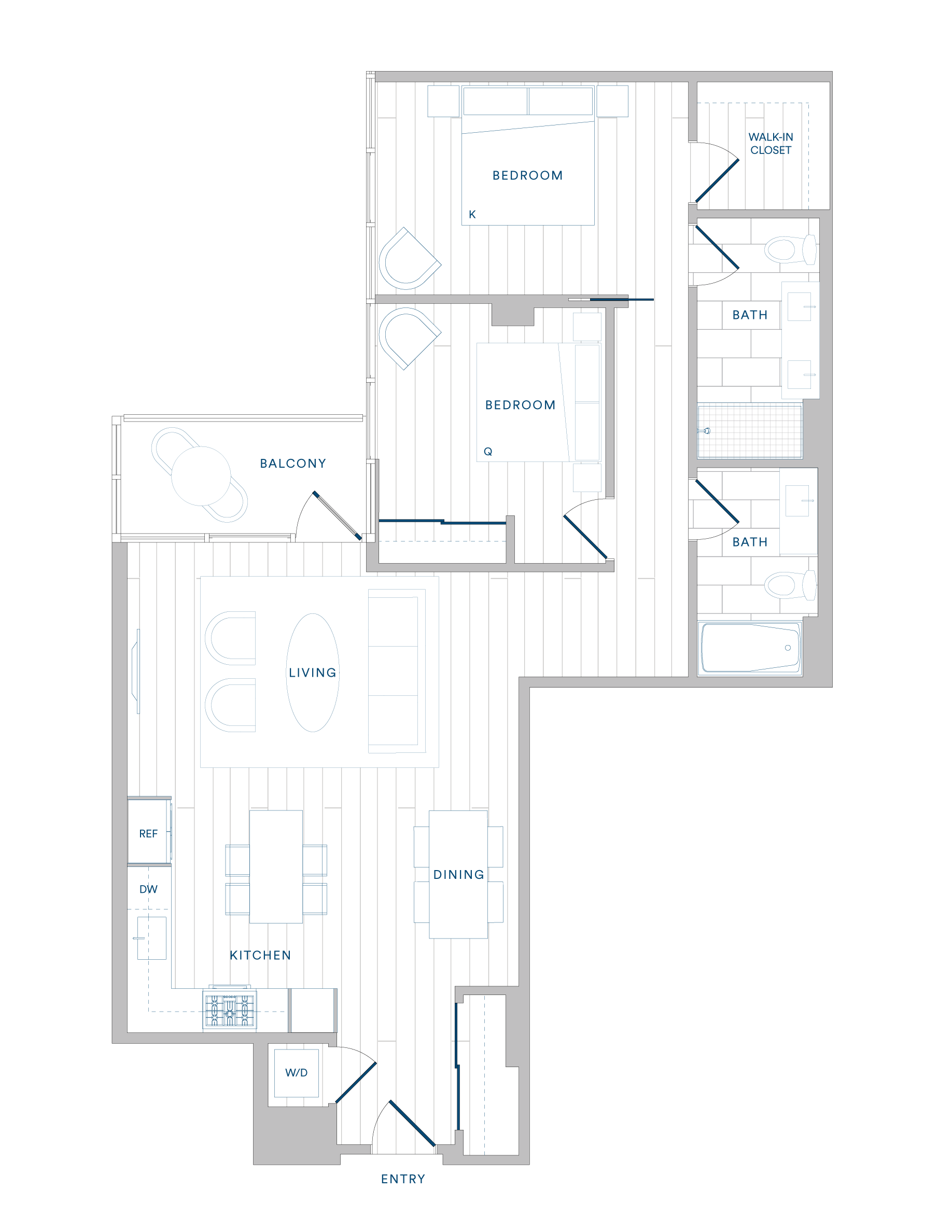 Floorplan for Apartment #1316, 2 bedroom unit at Margarite