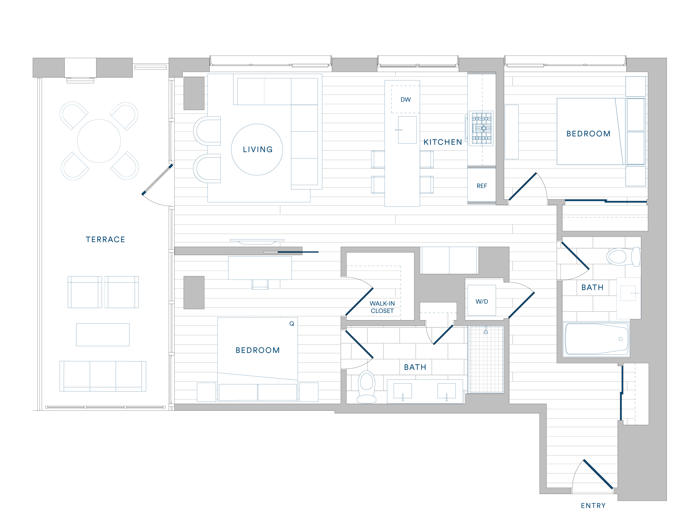 Floorplan for Apartment #405, 2 bedroom unit at Margarite