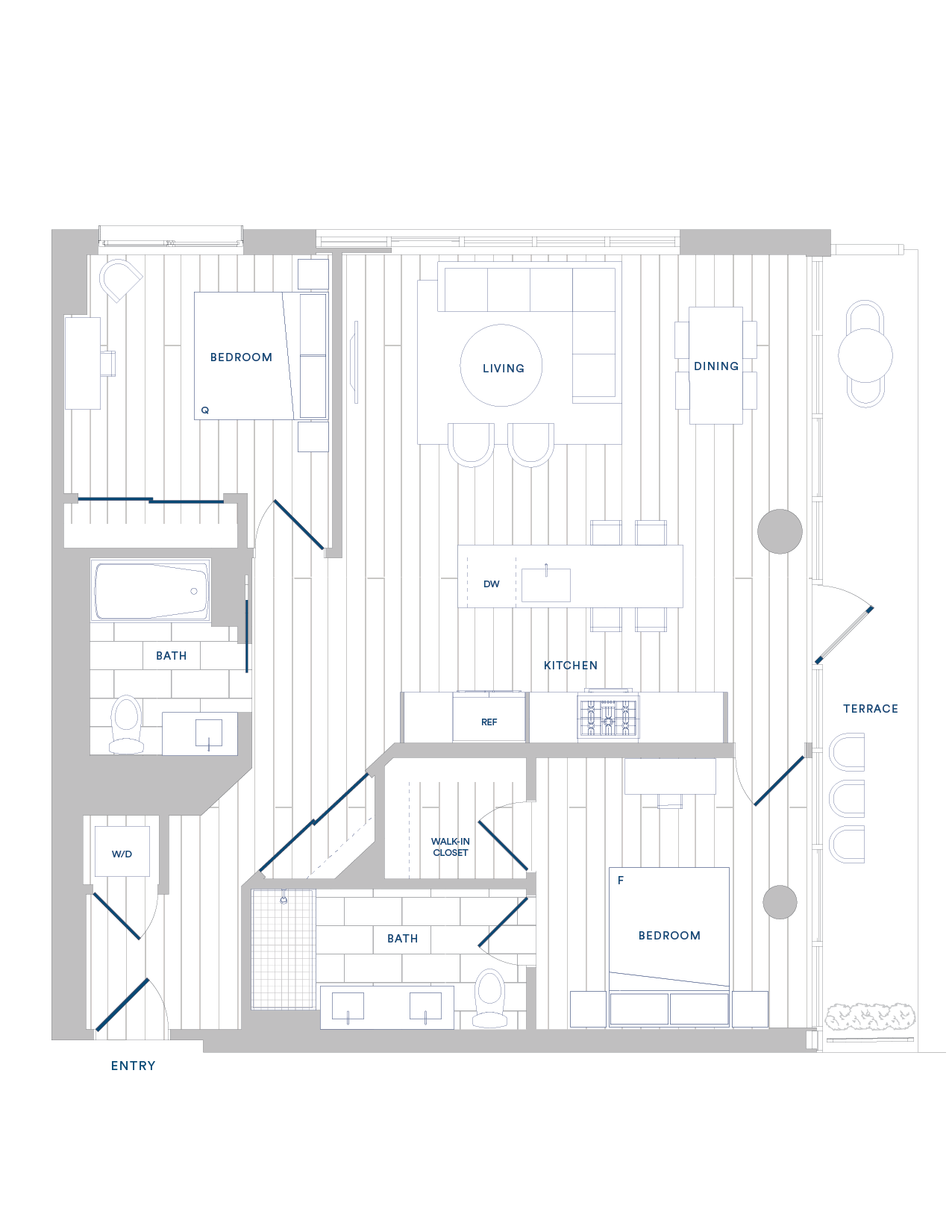 Floorplan for Apartment #1312, 2 bedroom unit at Margarite