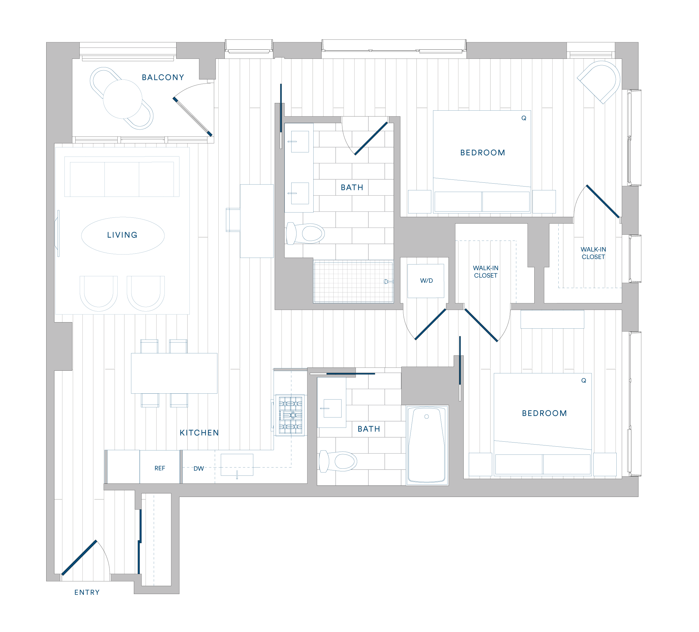 Floorplan for Apartment #714, 2 bedroom unit at Margarite