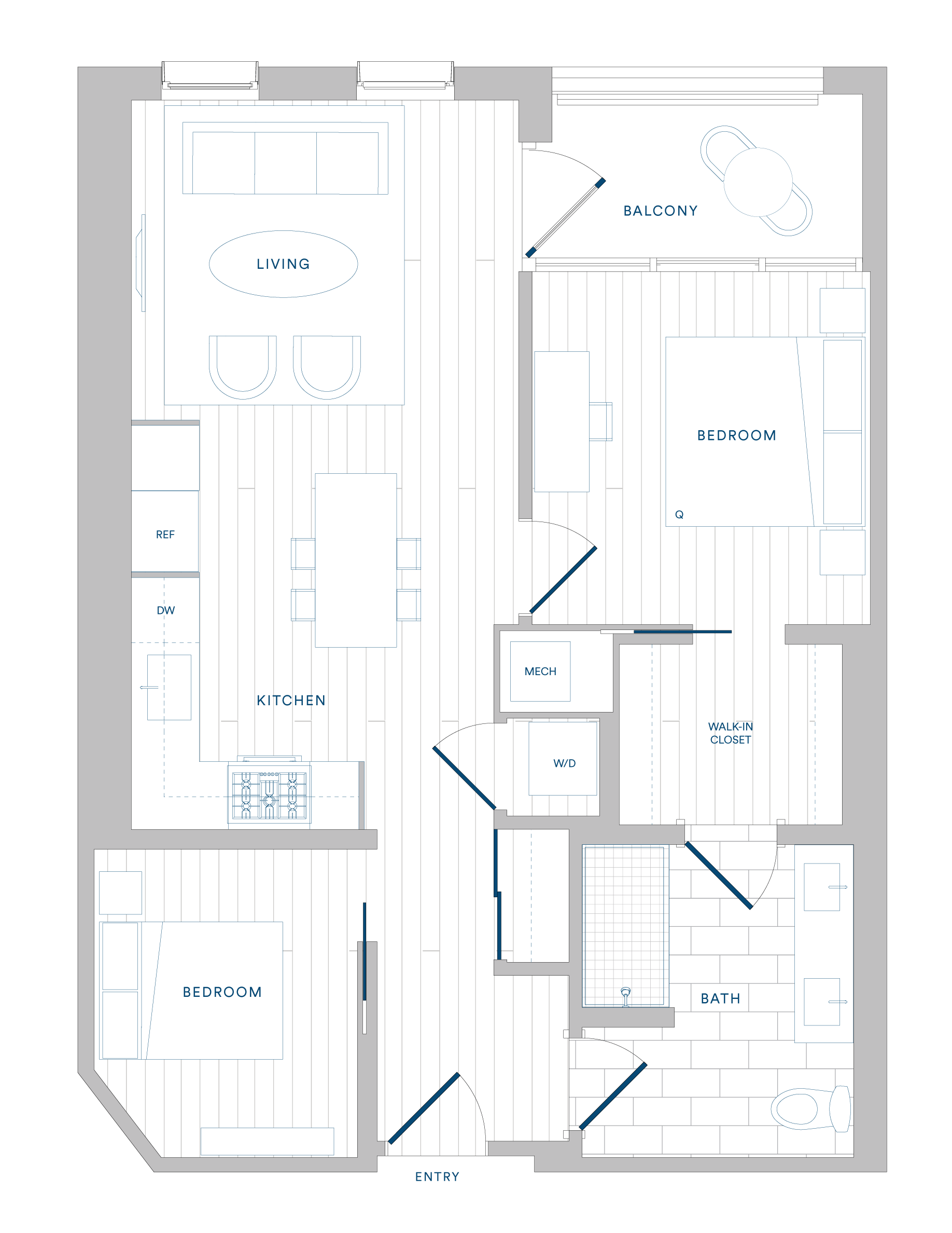 Floorplan for Apartment #408, 1 bedroom unit at Margarite