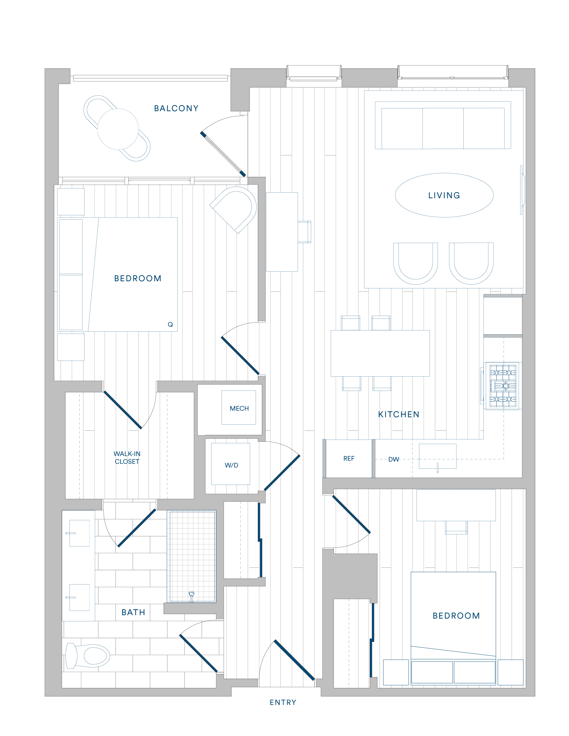 Floorplan for Apartment #613, 2 bedroom unit at Margarite