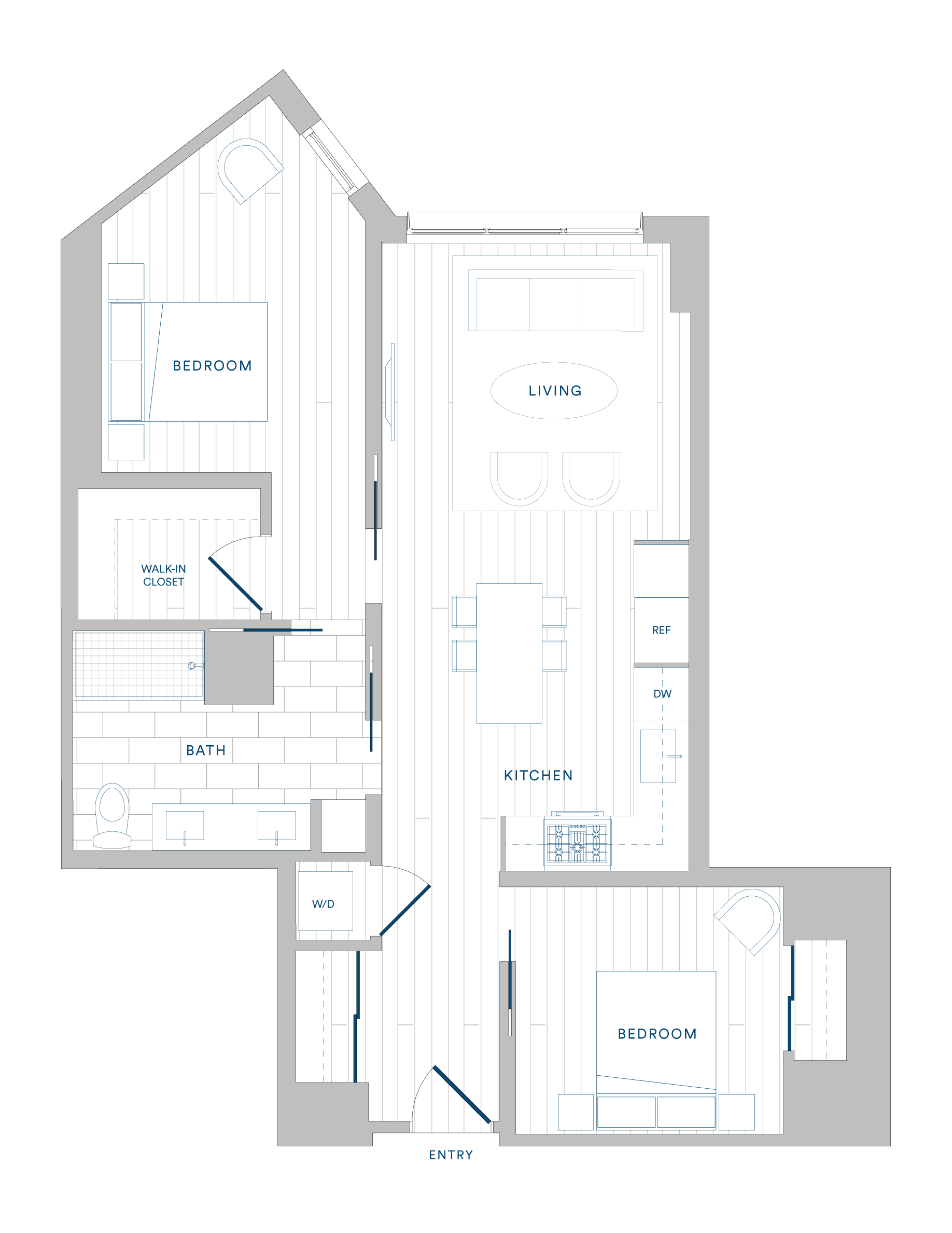Floorplan for Apartment #1001, 2 bedroom unit at Margarite