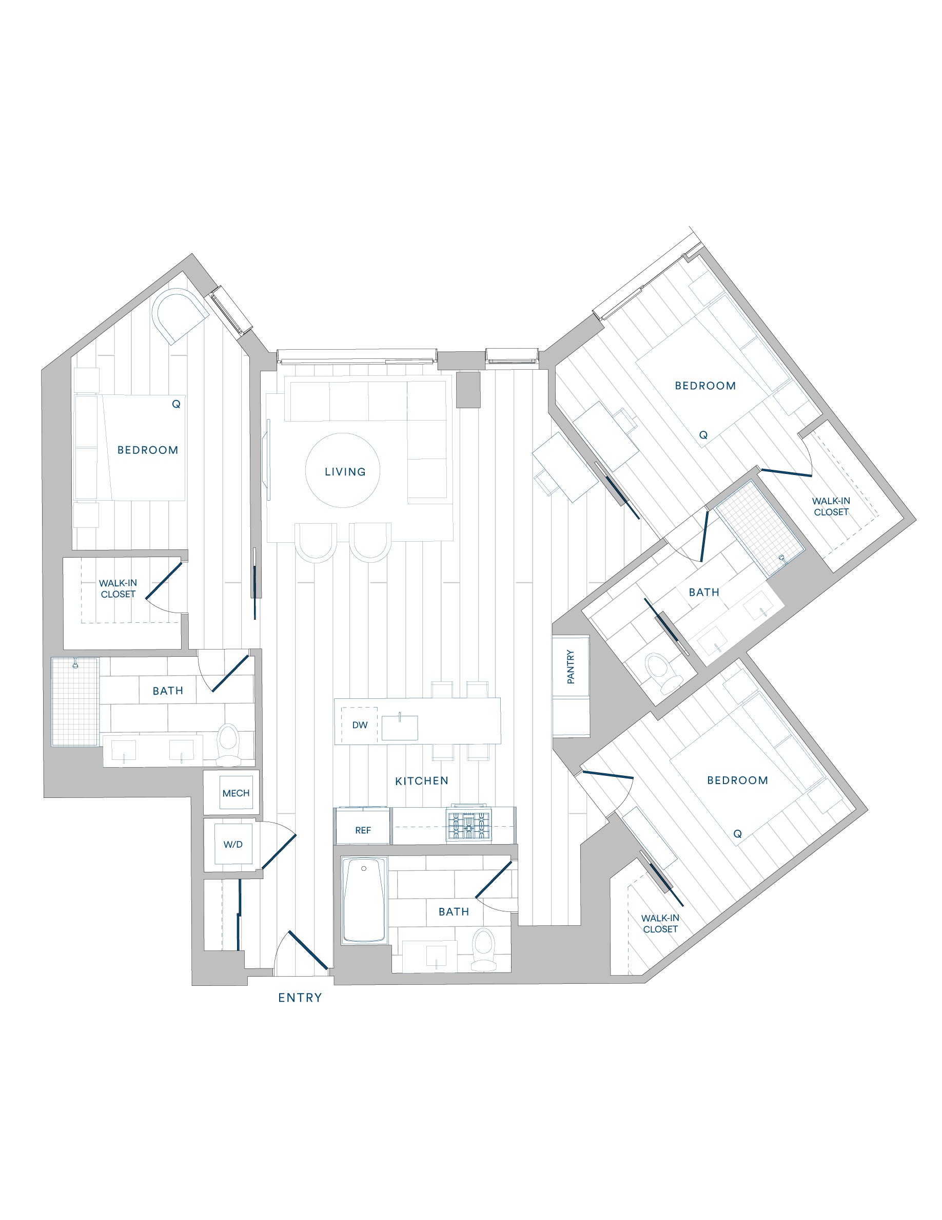 Floorplan for Apartment #1301, 3 bedroom unit at Margarite