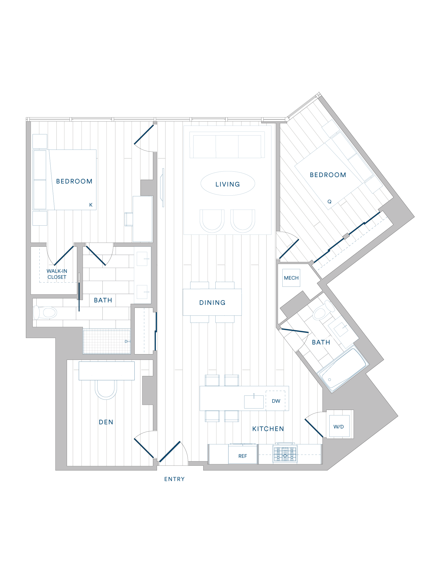 Floorplan for Apartment #1317, 2 bedroom unit at Margarite