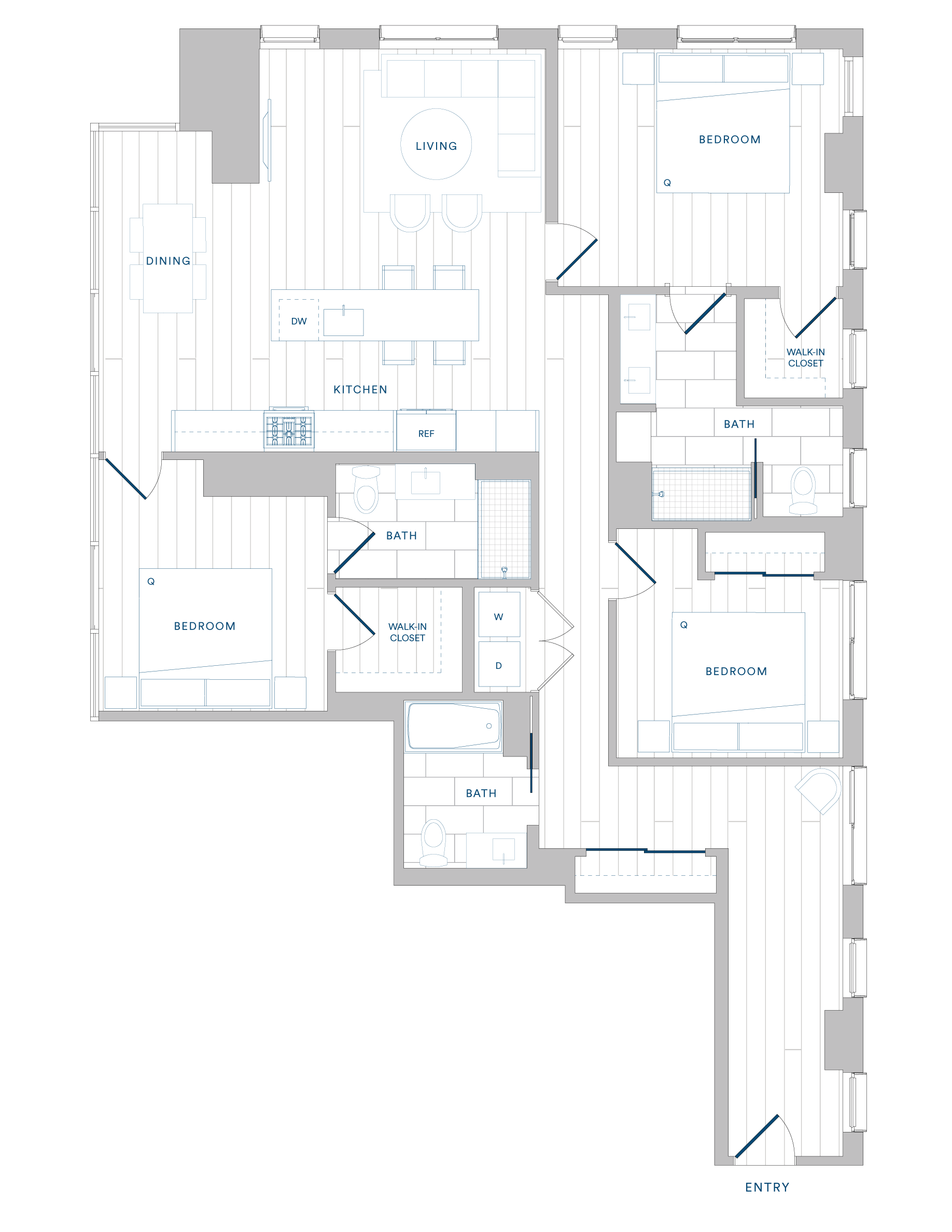 Floorplan for Apartment #623, 3 bedroom unit at Margarite