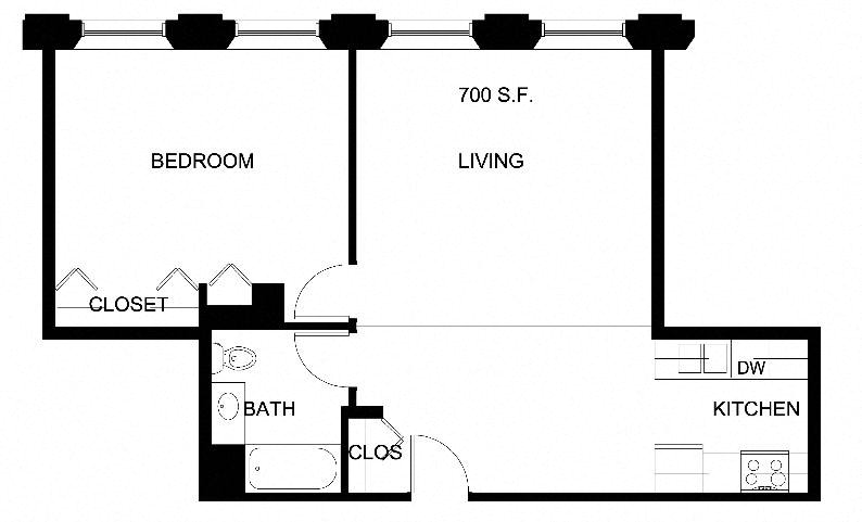 Floorplan for Apartment #P350, 1 bedroom unit at Halstead Providence