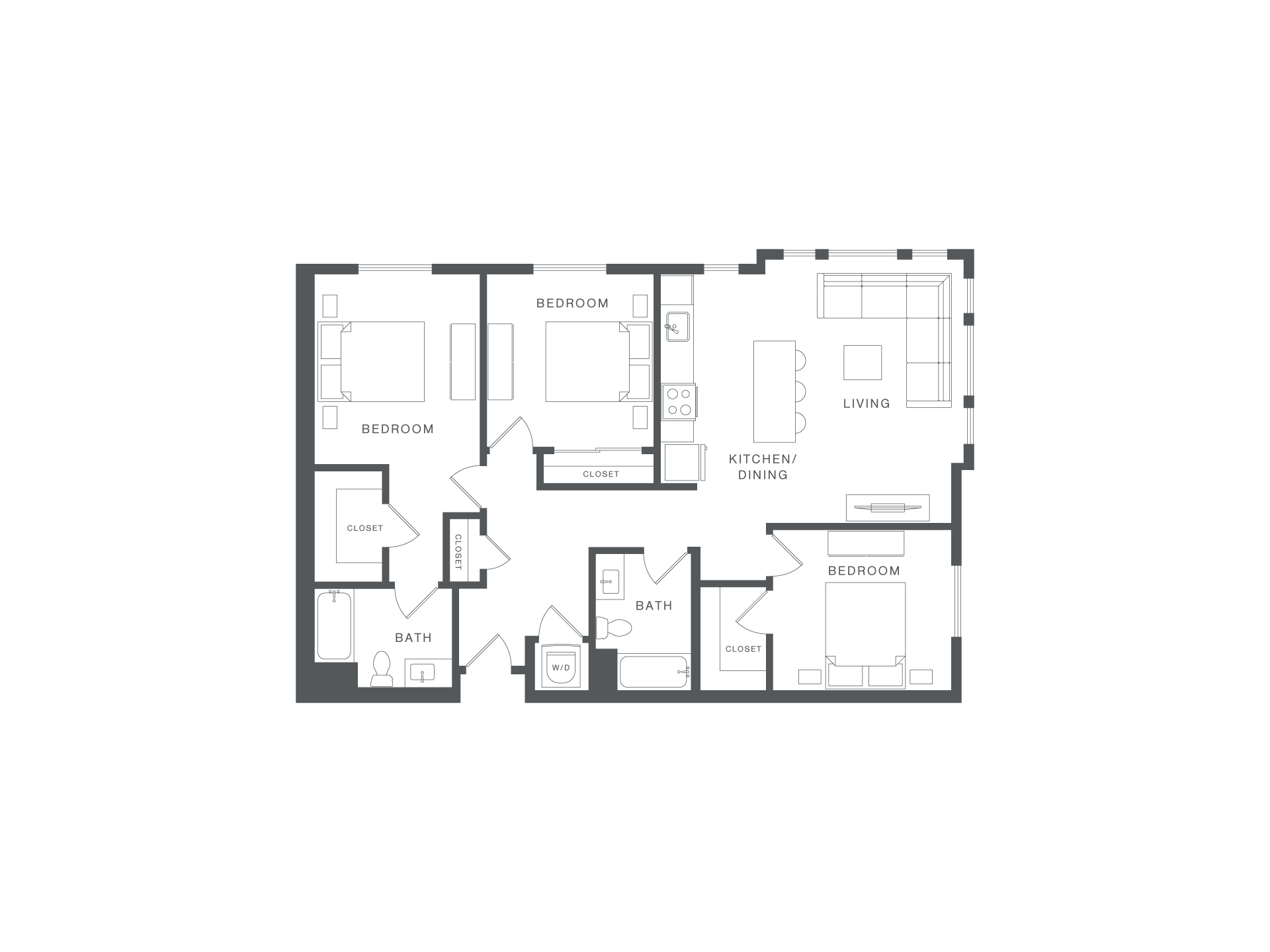 A floor plan of a house with two bedrooms, a living room, a kitchen, a bathroom, a dining room, and a garage.