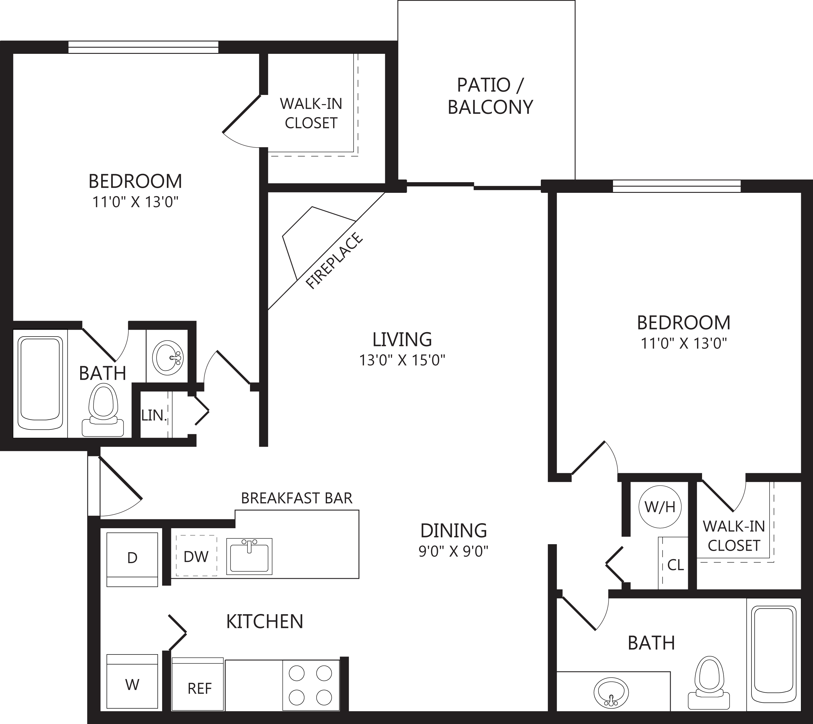Floorplan for Apartment #91K12A, 2 bedroom unit at Halstead Chantilly