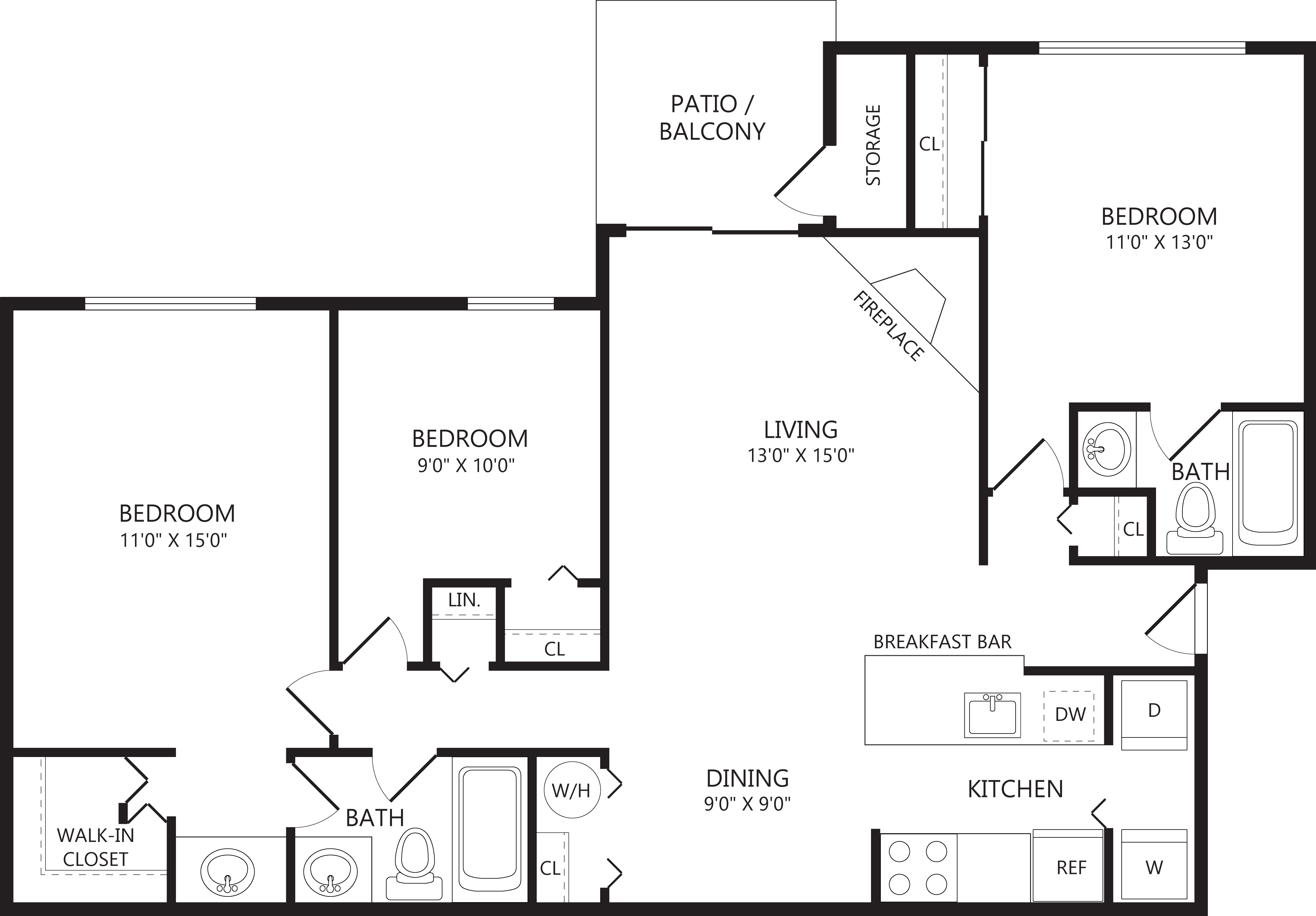 Floorplan for Apartment #90L33B, 3 bedroom unit at Halstead Chantilly