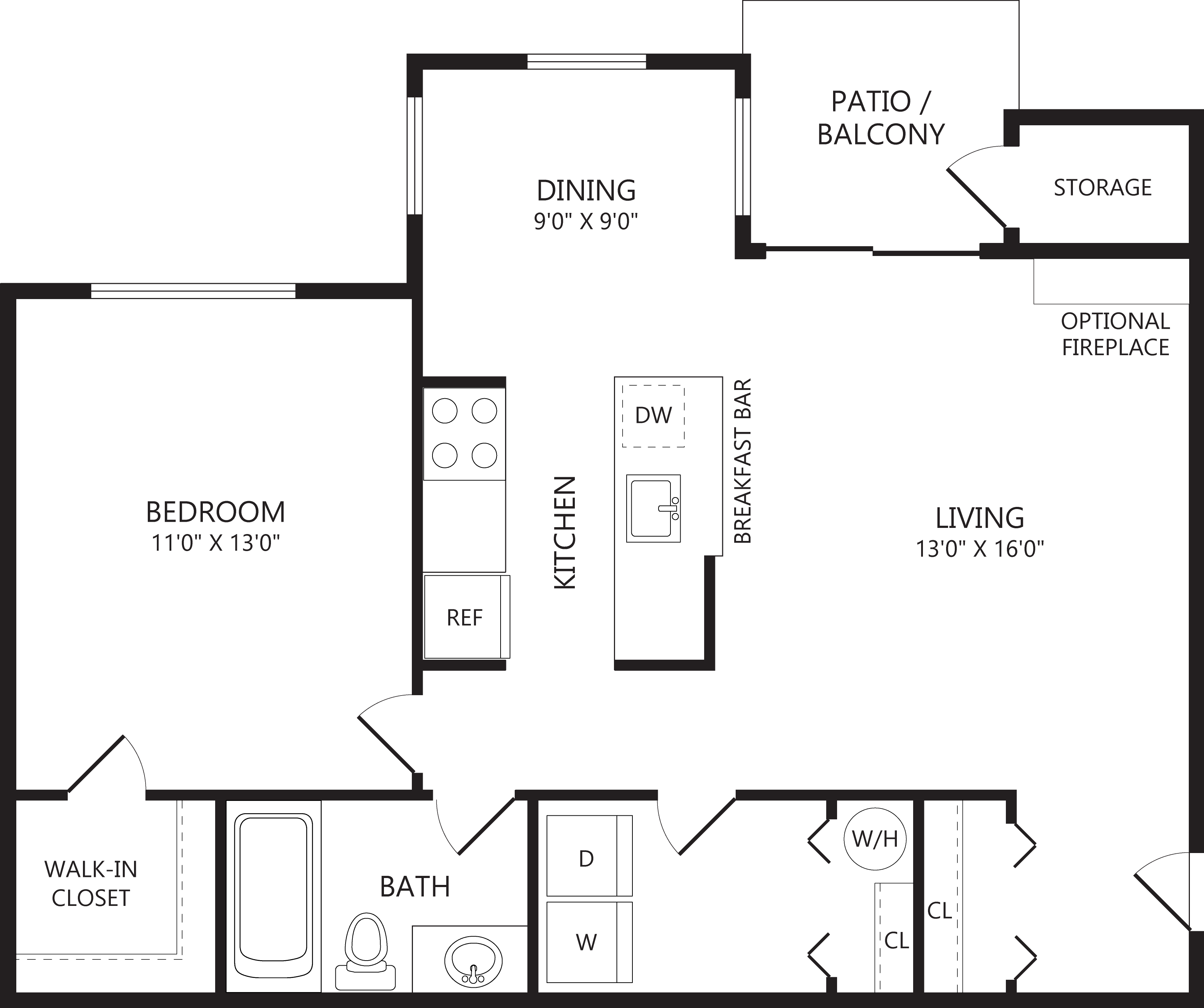 Halstead Chantilly 1-bedroom floor plan image - Fairfax, VA