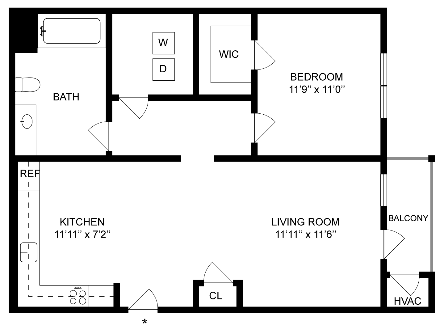 Floorplan for Apartment #02-B32, 1 bedroom unit at Halstead Hopkinton